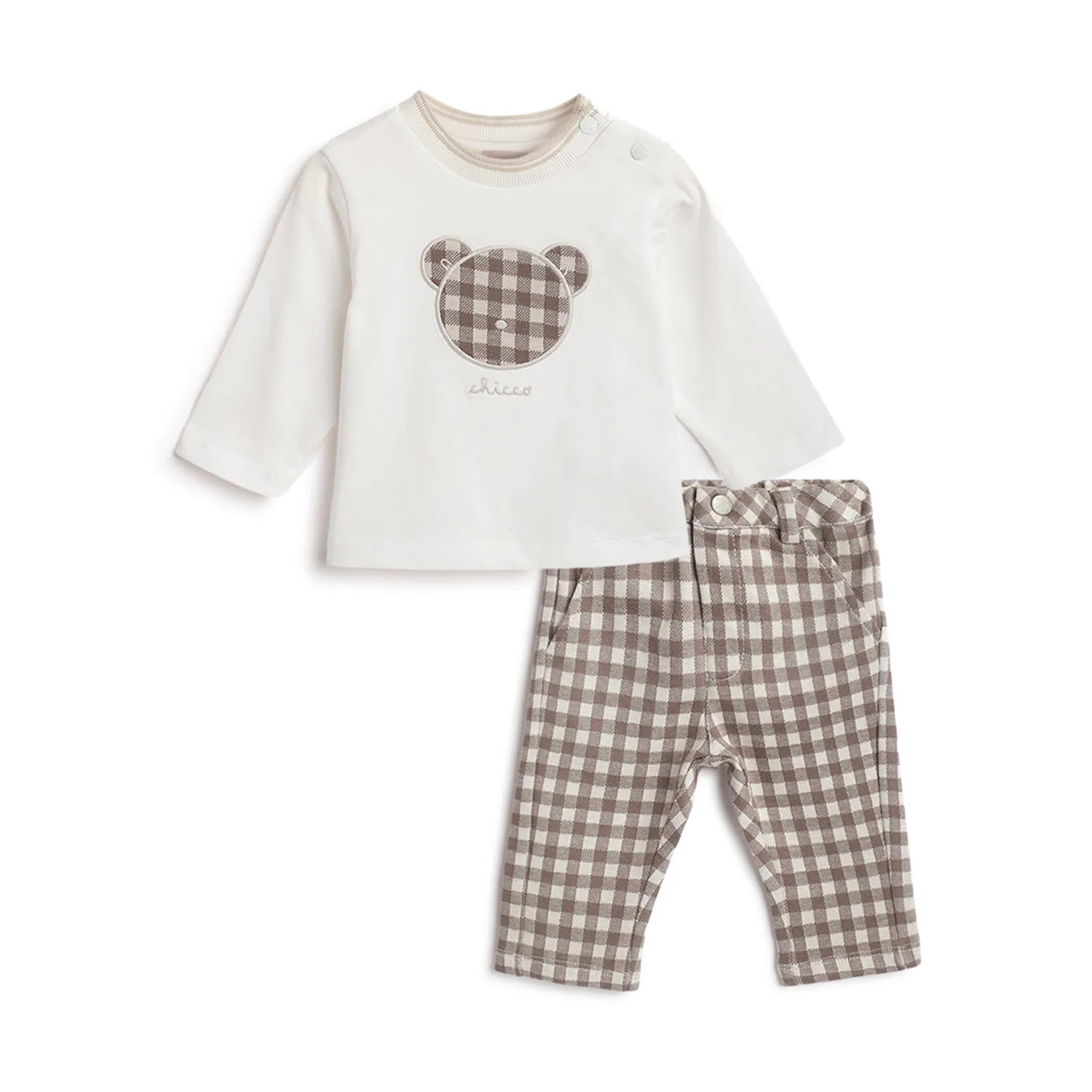Boys White & Brown Cotton T-shirt With Trousers