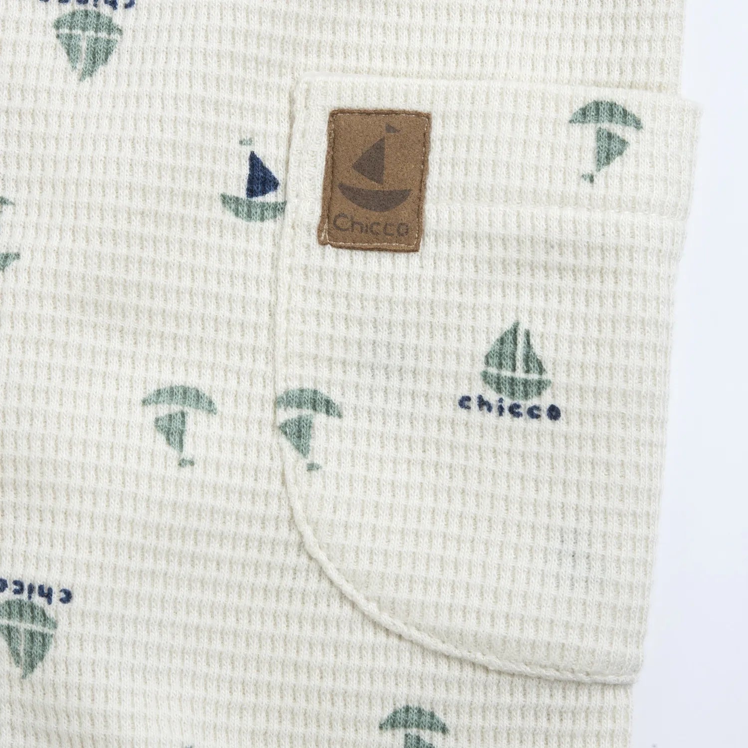 Boys White and Green Printed Front Opening Babysuit