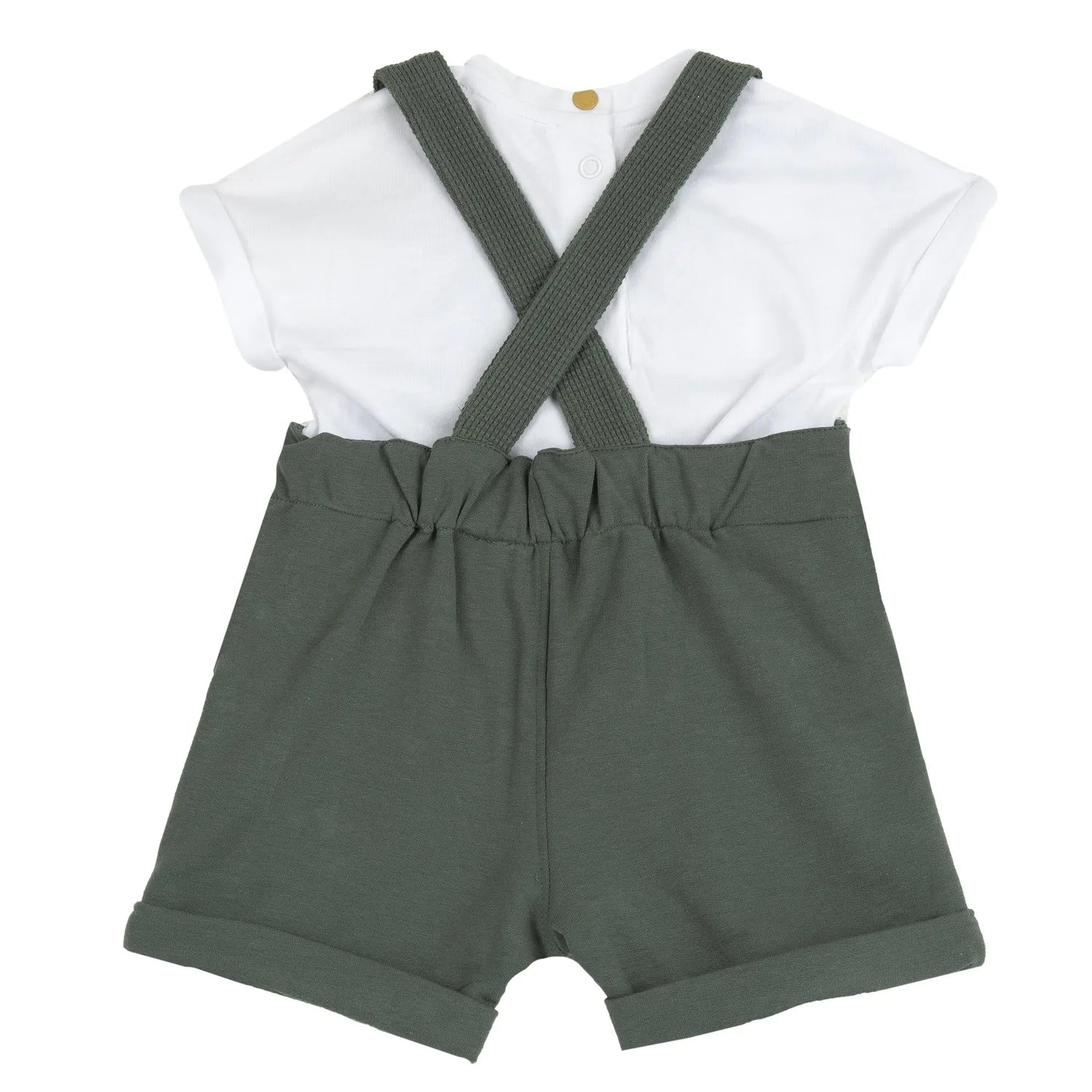 Boys White and Green Printed T-Shirt with Dungaree