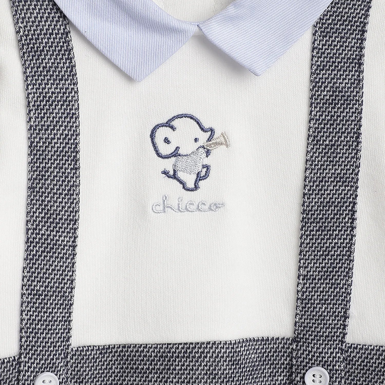 Boys White & Grey Leg Opening Babysuit