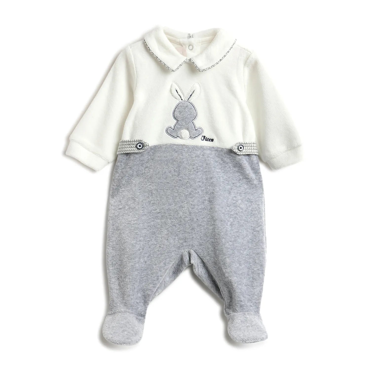 Boys White & Grey Nappy Opening Babysuit