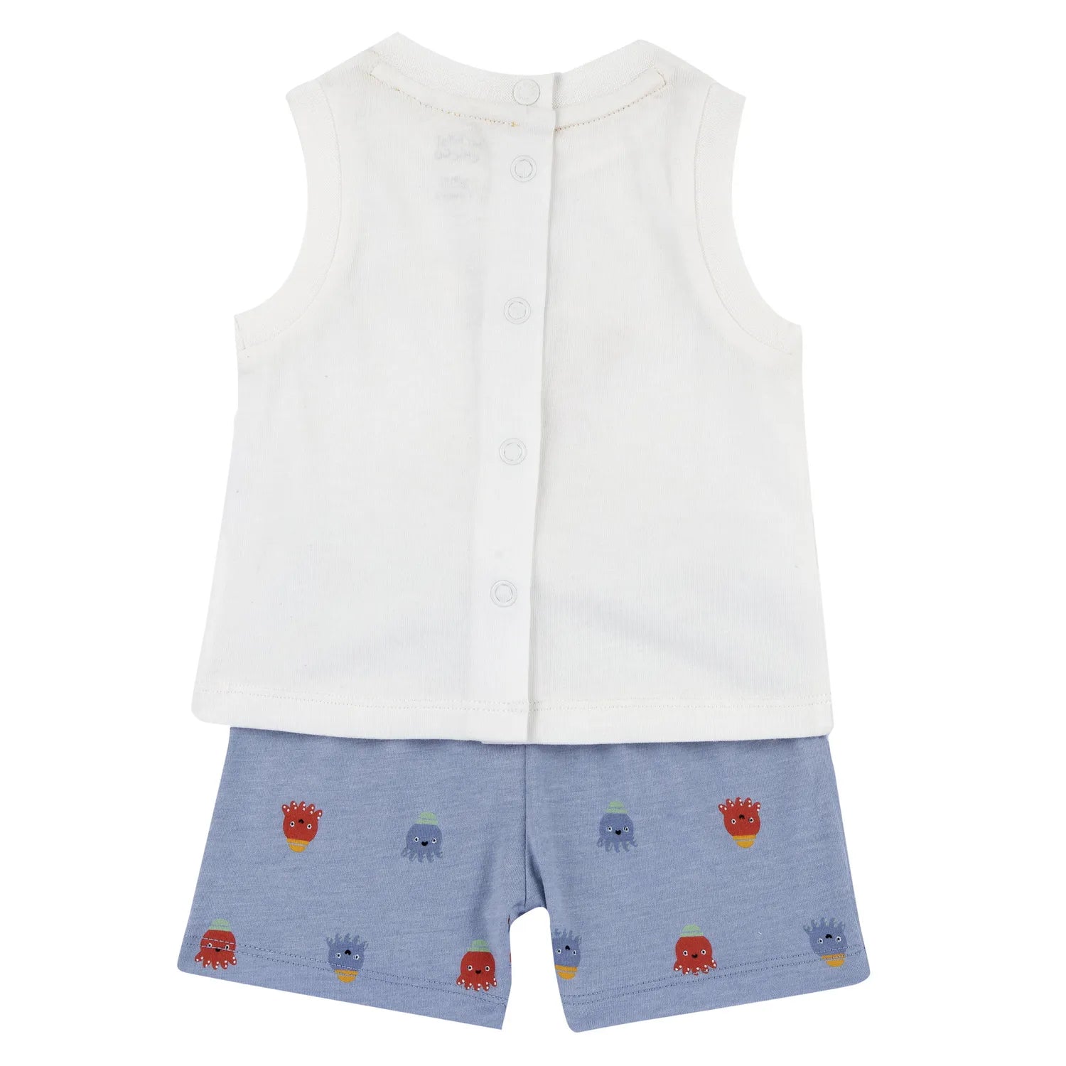 Boys White and Light Blue Graphic Printed T-Shirt with Shorts
