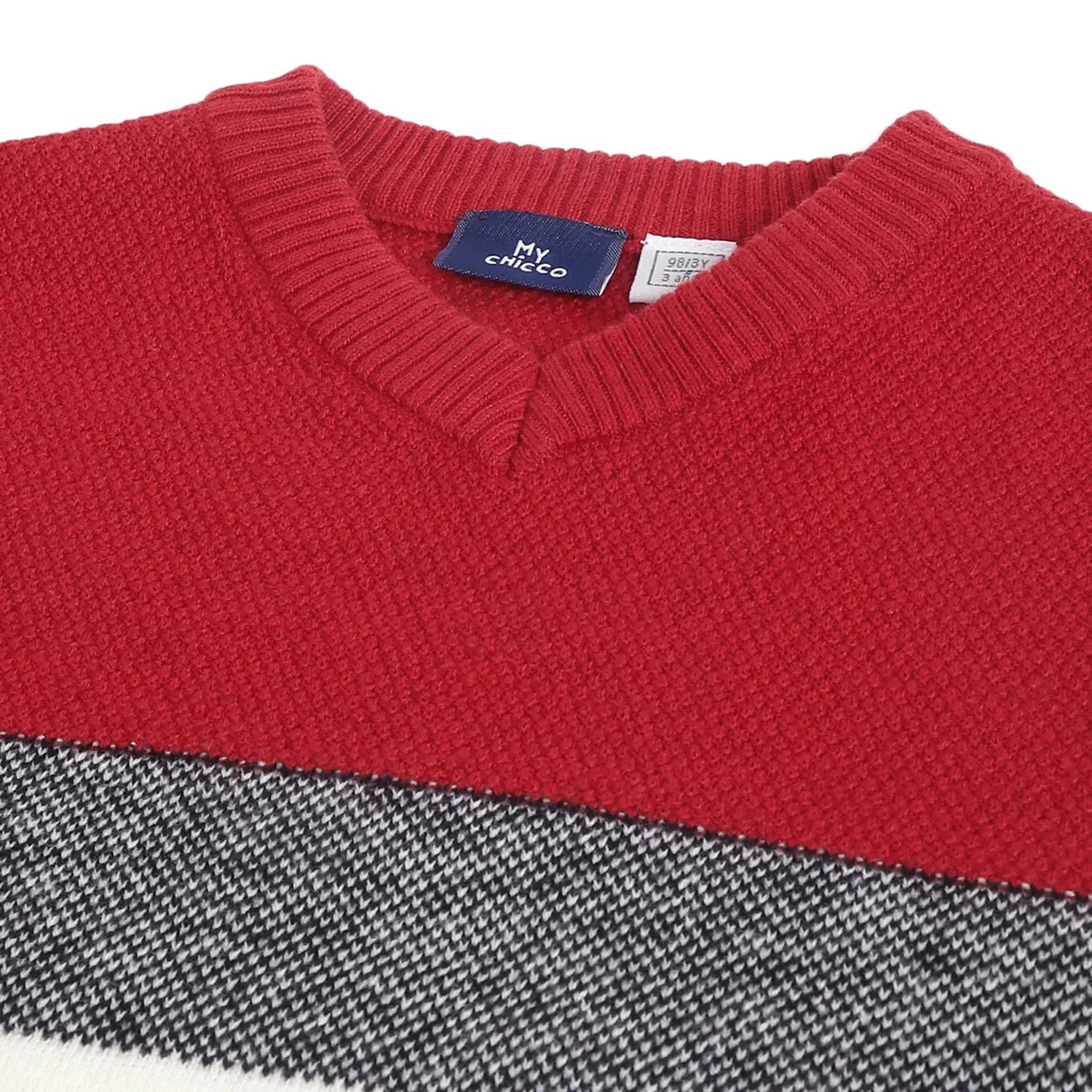 Boys White & Red Colourblocked Pullover