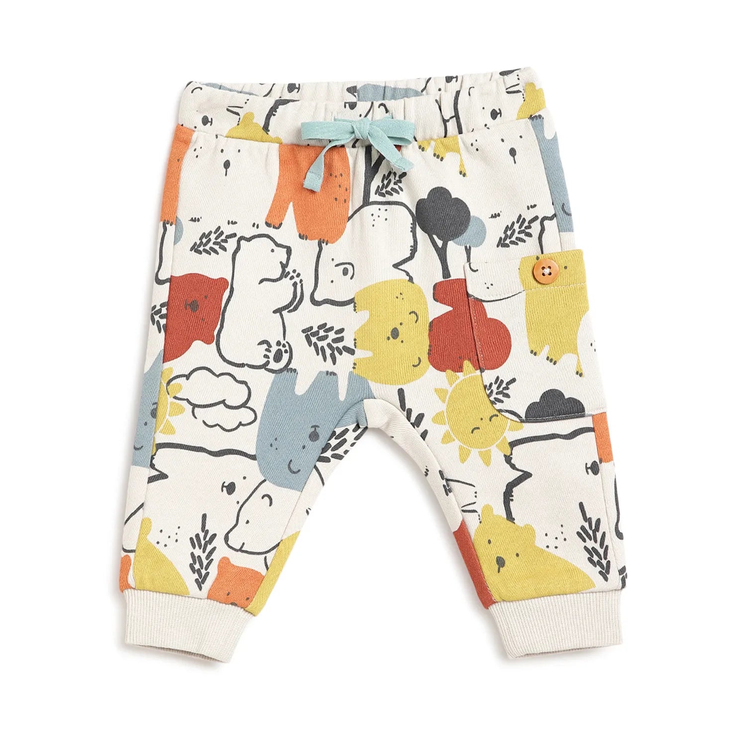 Boys White & Yellow Printed Joggers