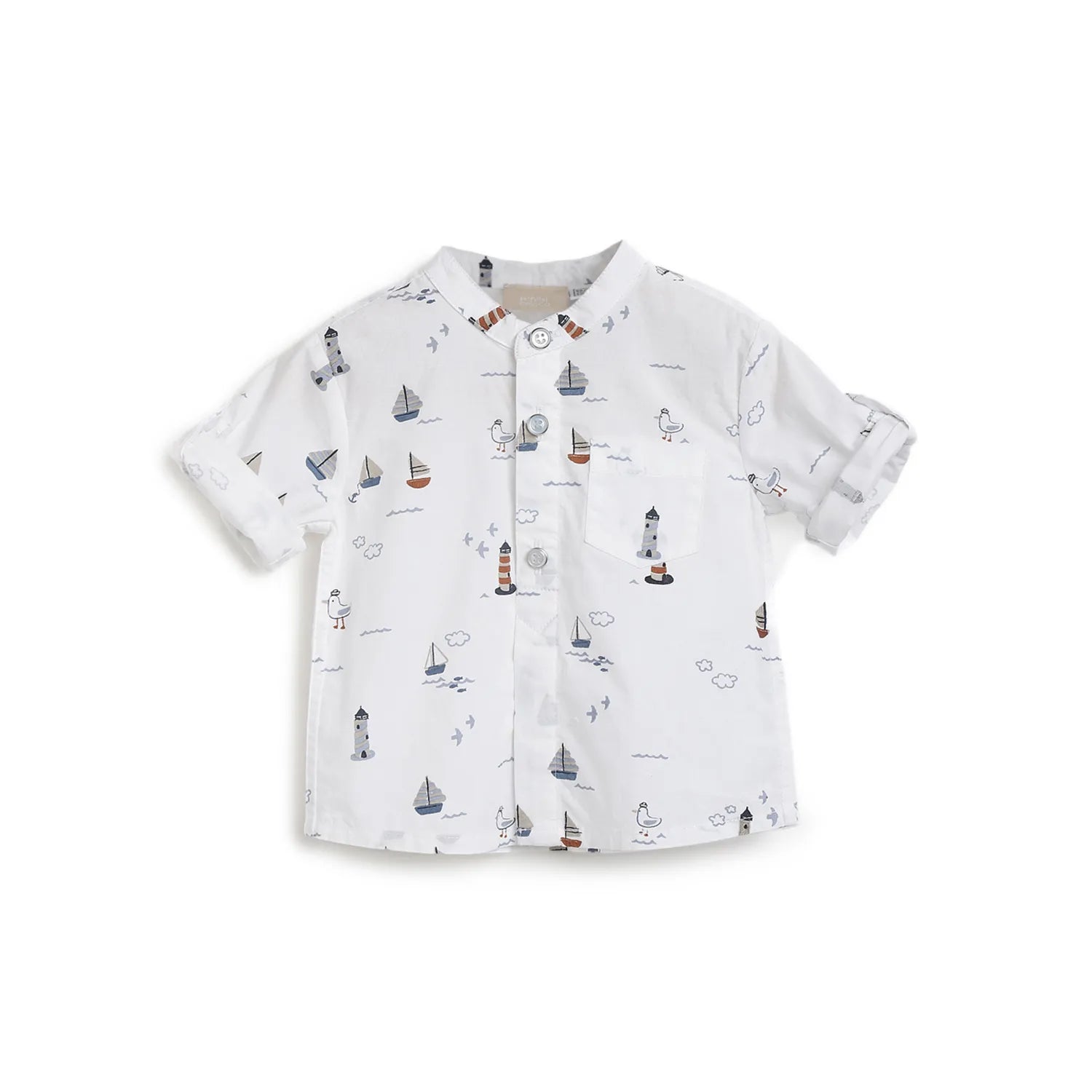 Boys White Printed Casual Shirt