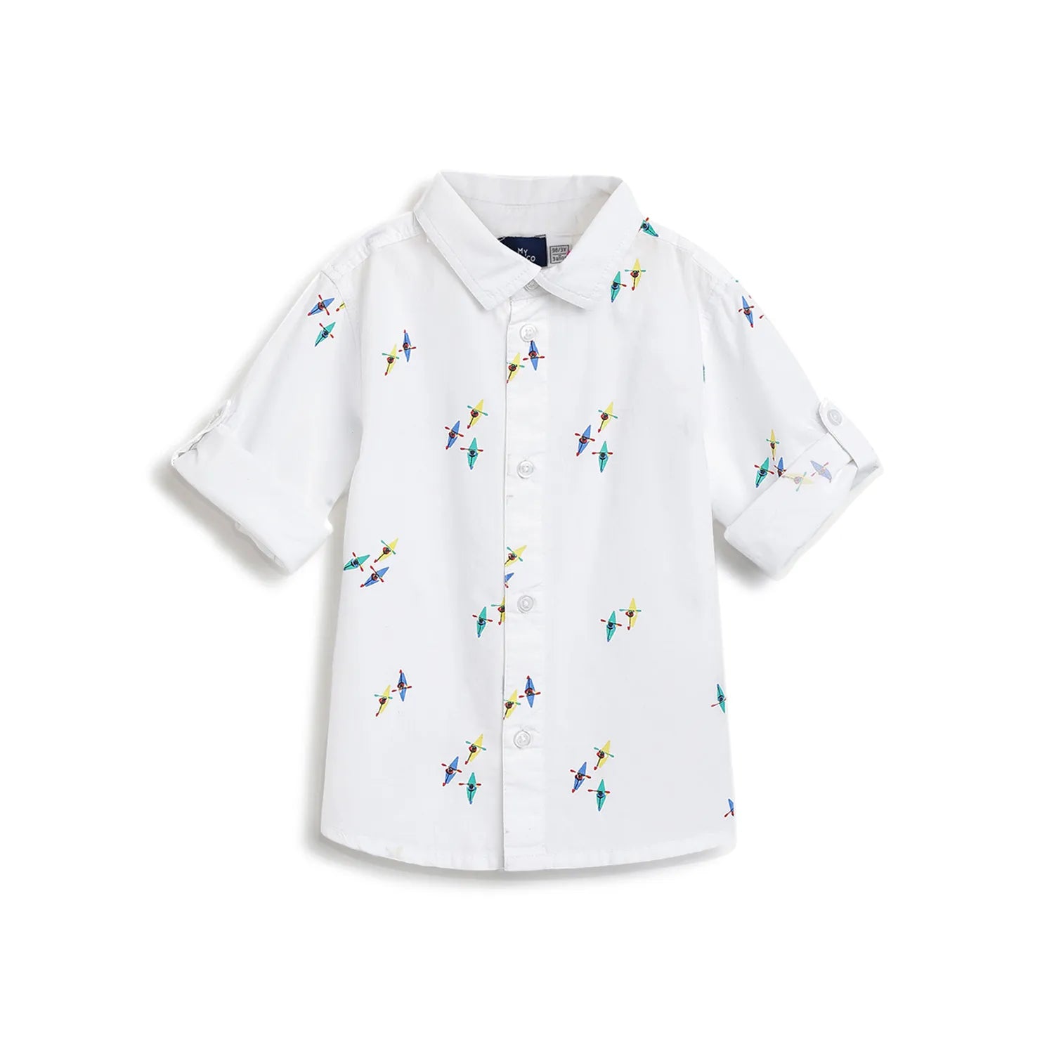 Boys White Printed Cotton Shirt