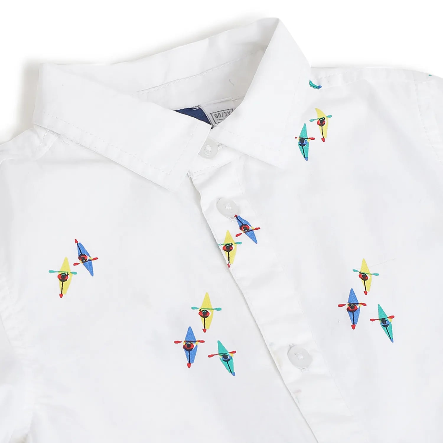 Boys White Printed Cotton Shirt