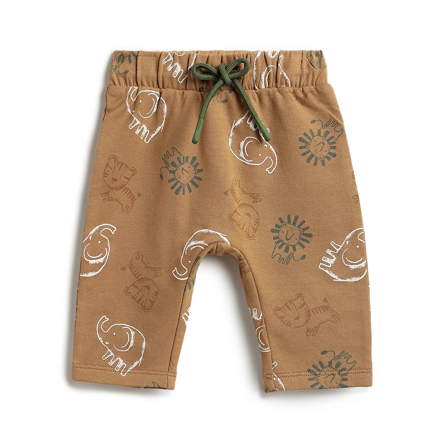 Boys White Printed T-Shirt with Brown Trousers