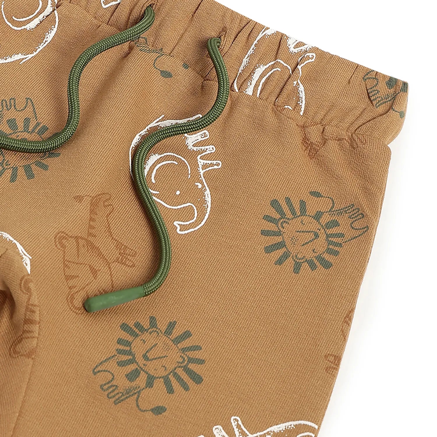 Boys White Printed T-Shirt with Brown Trousers