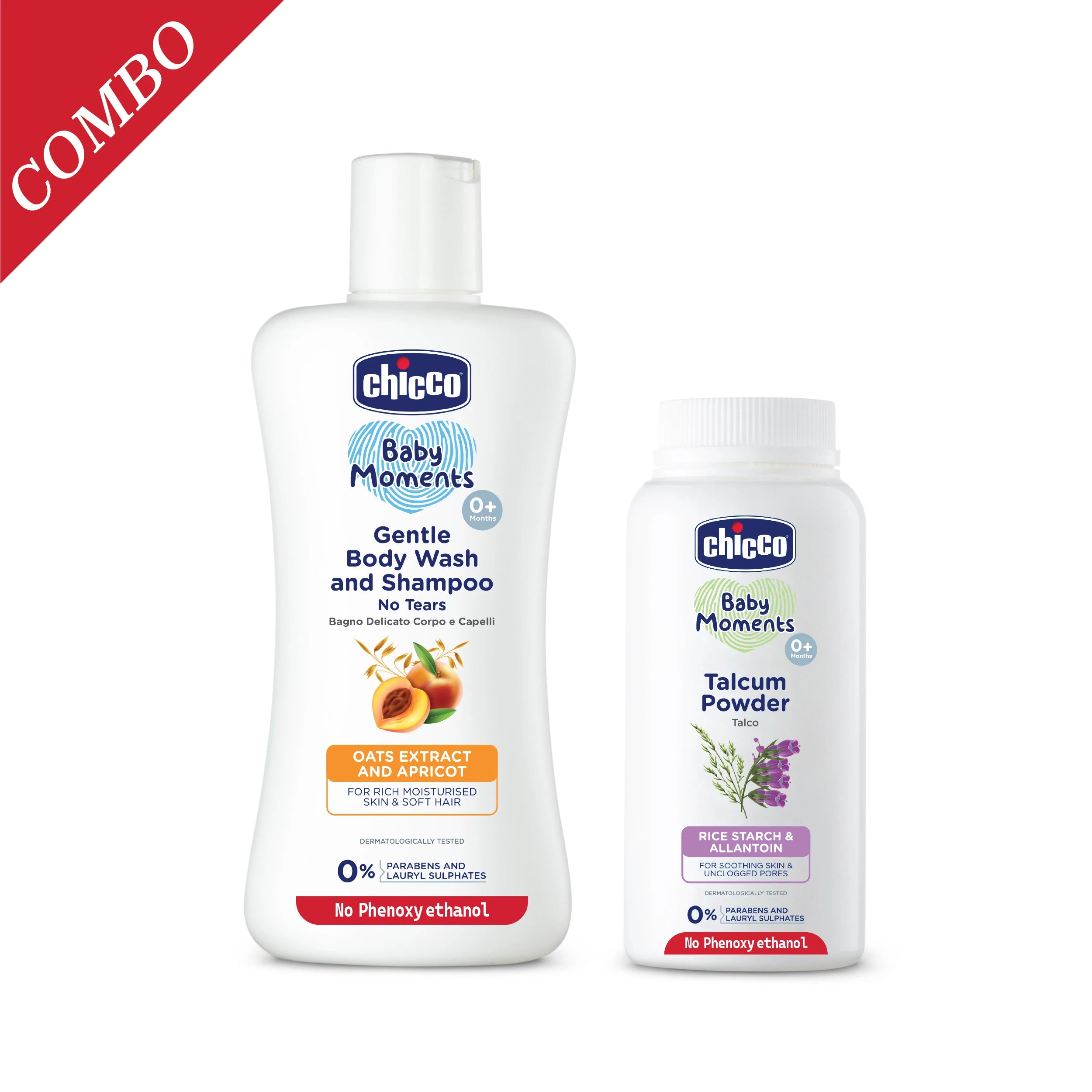 Combo Baby Moments Gentle Body Wash & Shampoo 200ml & Baby Moments Talcum Powder 75 g
