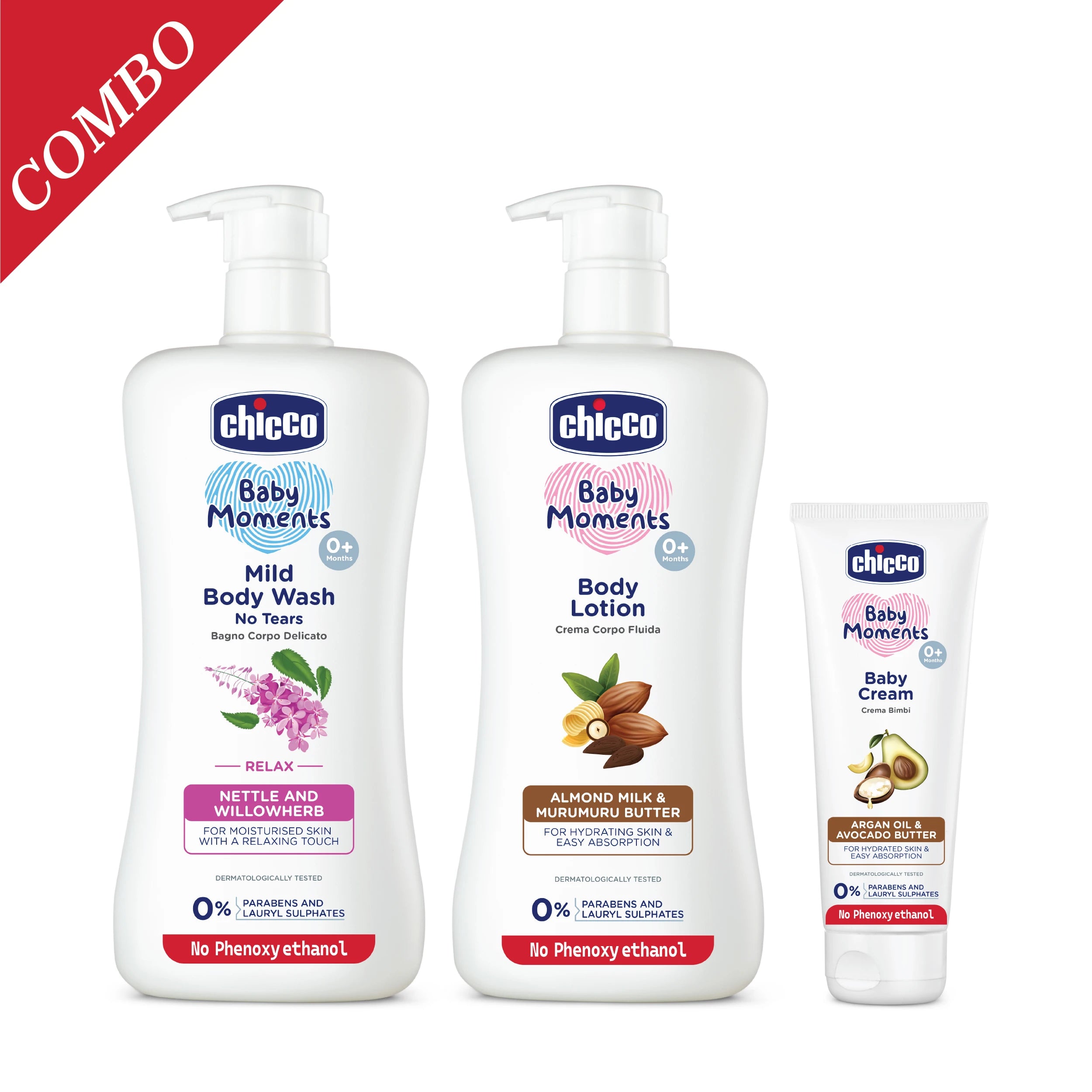 Combo Baby Moments Mild Bodywash Relax 500 ml & Baby Moments Body Lotion 500 ml & Baby Cream 100 g