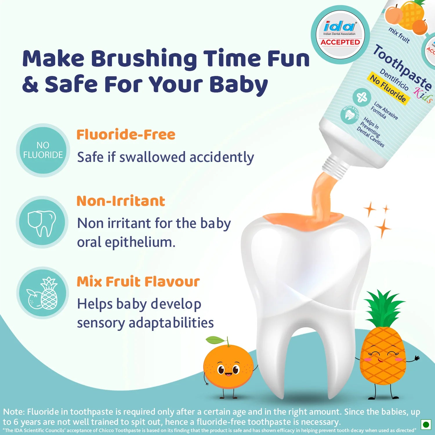 Combo Mixed Fruit Toothpaste 12M to 6Y 50 g & Toothbrush Blue 3Y to 8Y