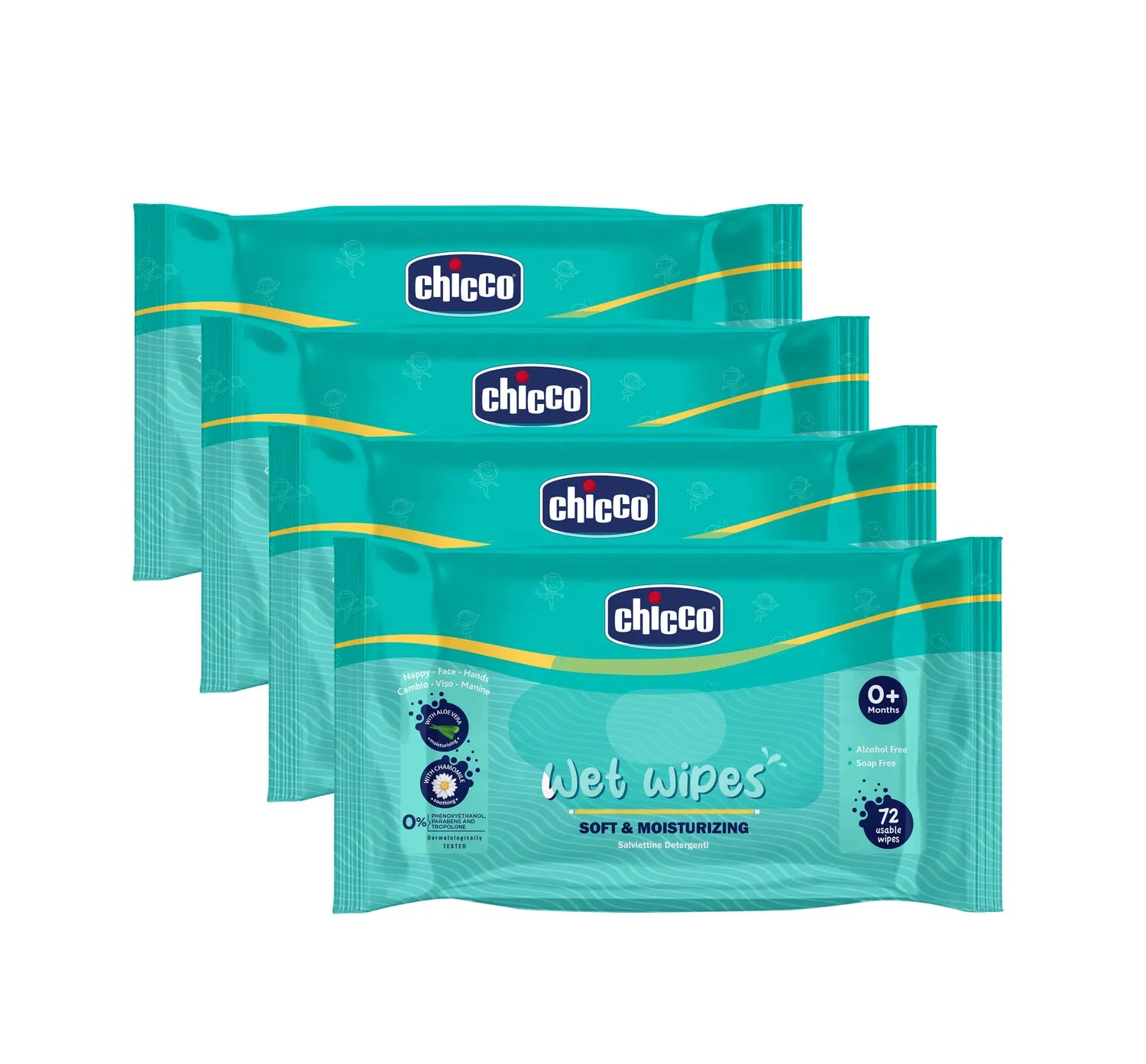 Combo Wet Wipes Sticker Pack of 4 288 Pcs