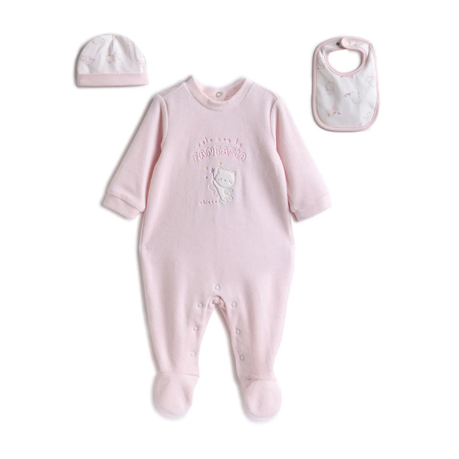 Gift Box Babysuit and Bib and Cap Pink