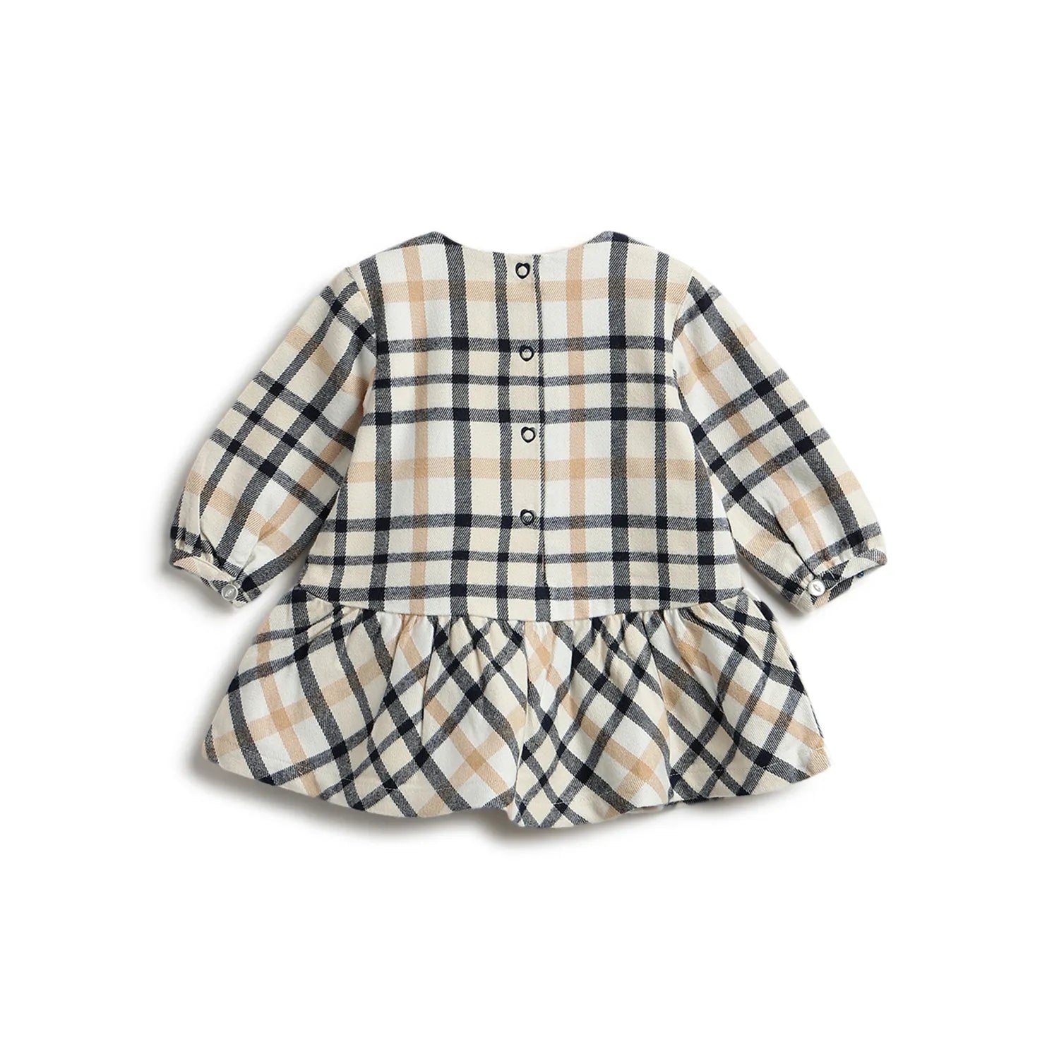 Girls Beige Checked Dress