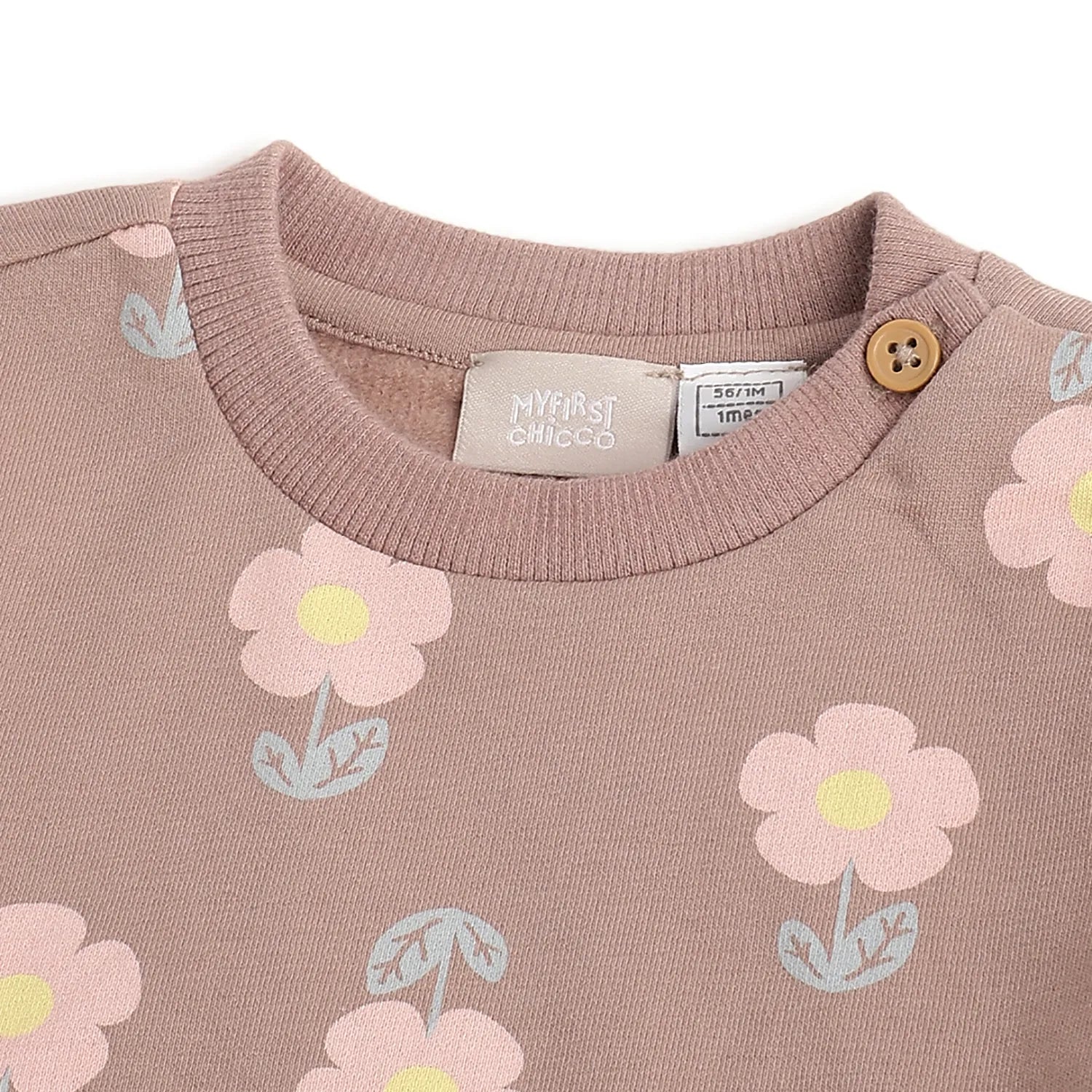 Girls Beige Floral Printed Sweatshirt