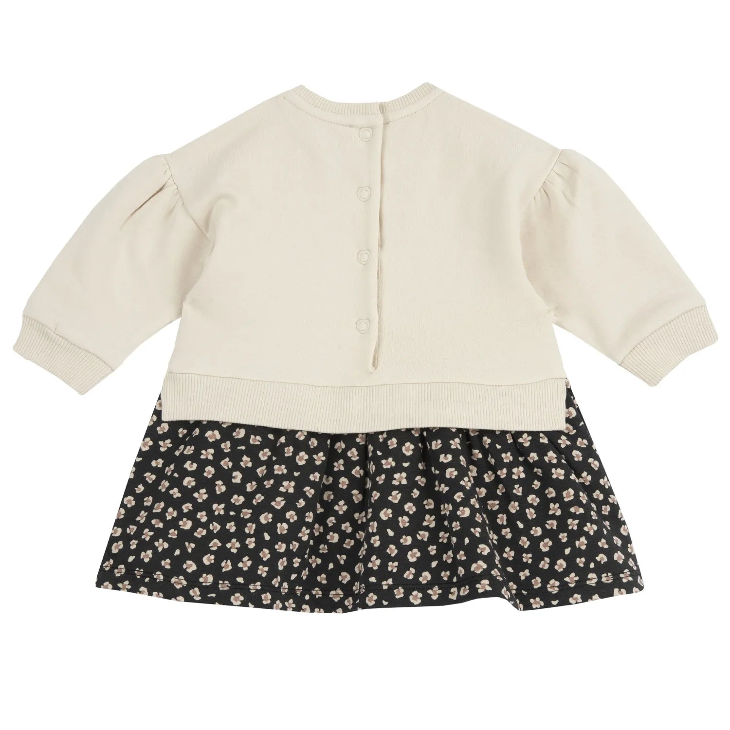 Girls Beige Printed Fleece Long Sleeve Dress