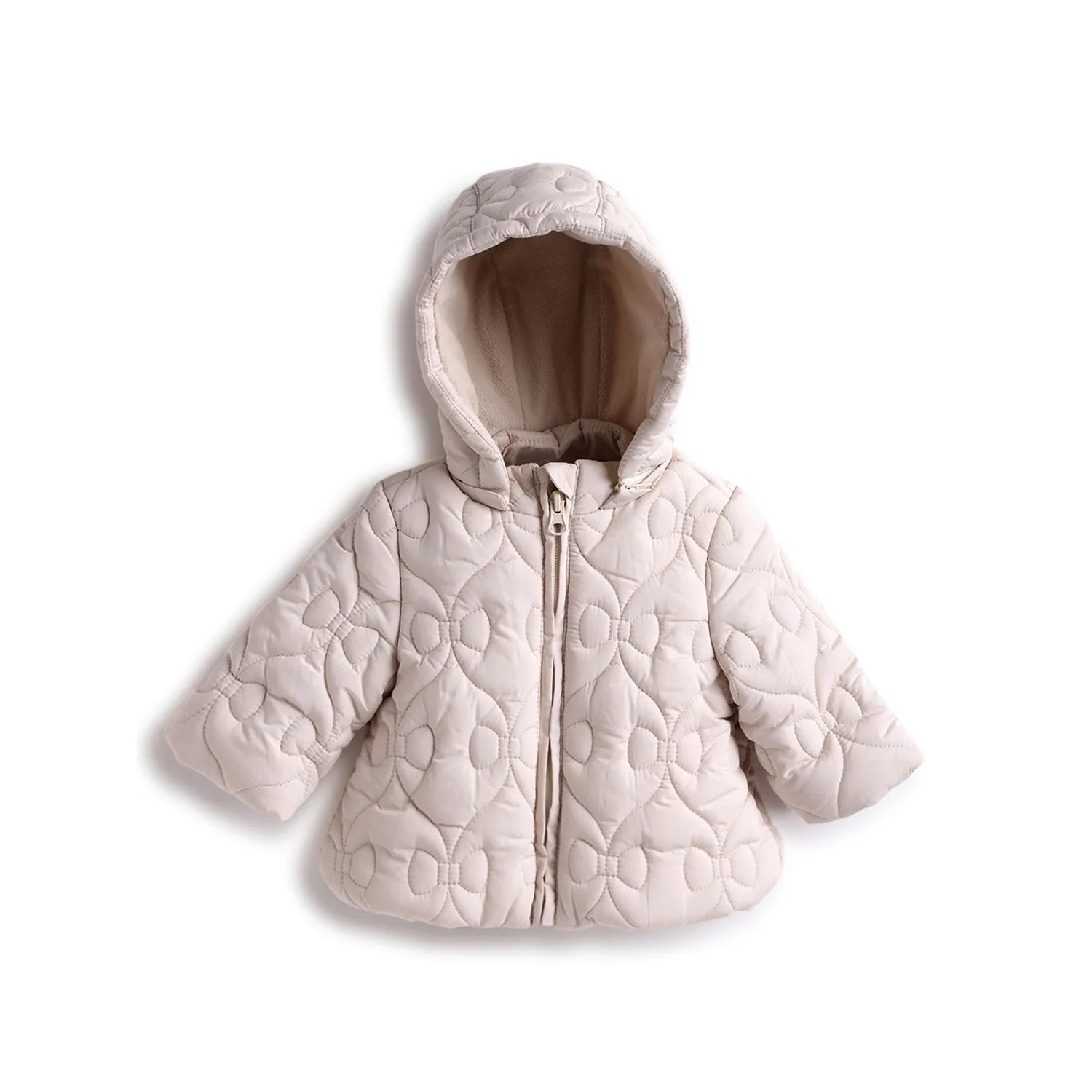 Girls Beige Self Design Hooded Jacket