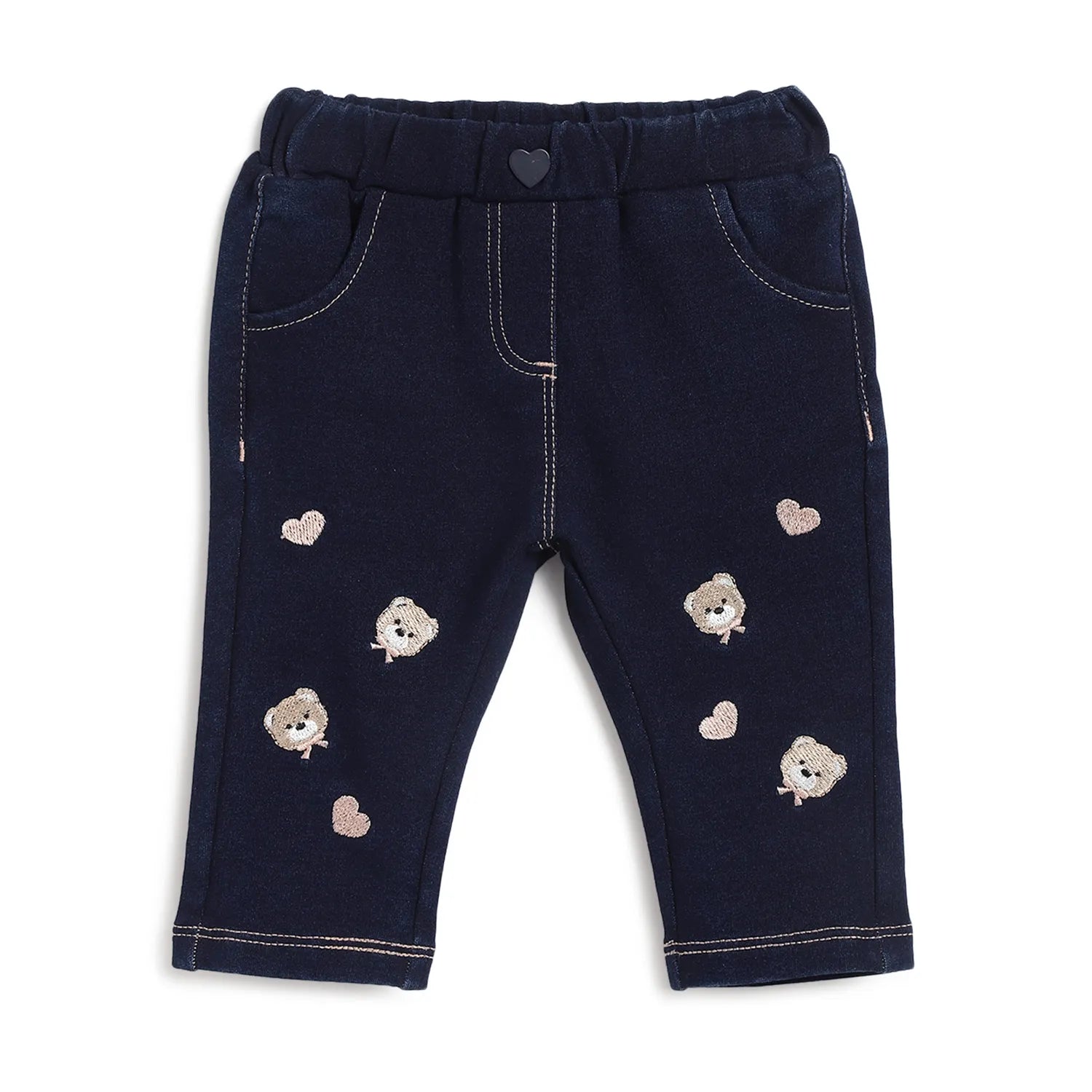 Girls Blue Embroidered Trousers