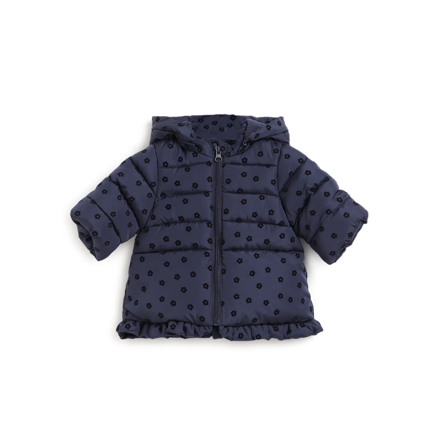 Girls Blue Floral Printed Padded Jacket