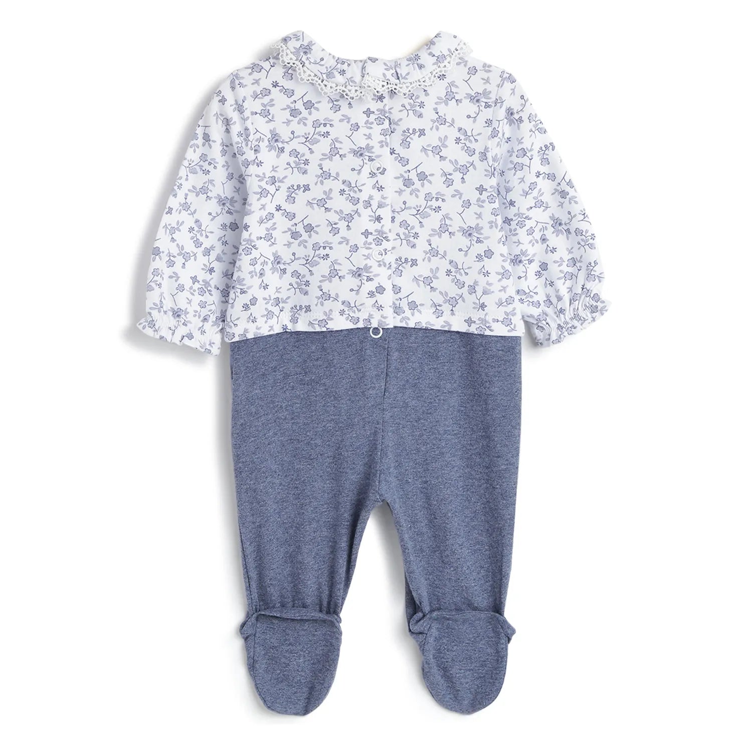 Girls Blue Printed Leg Opening Babysuit