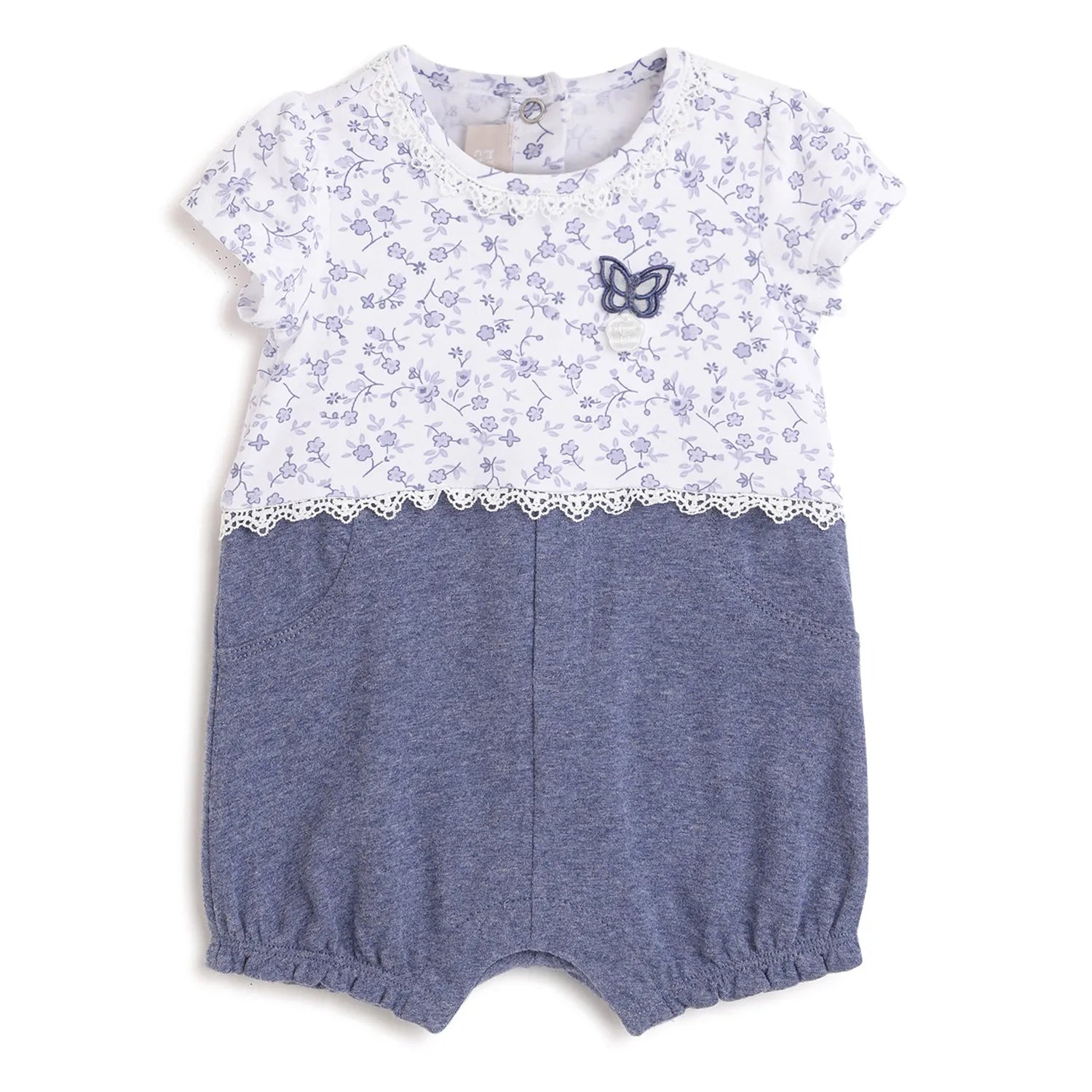 Girls Blue Printed Short Sleeve Romper