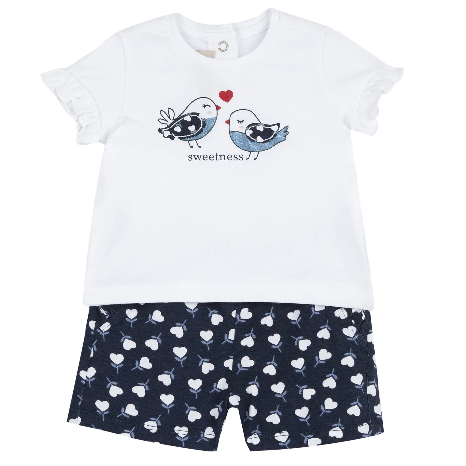 Girls Dark Blue Graphic Printed T-Shirt with Shorts