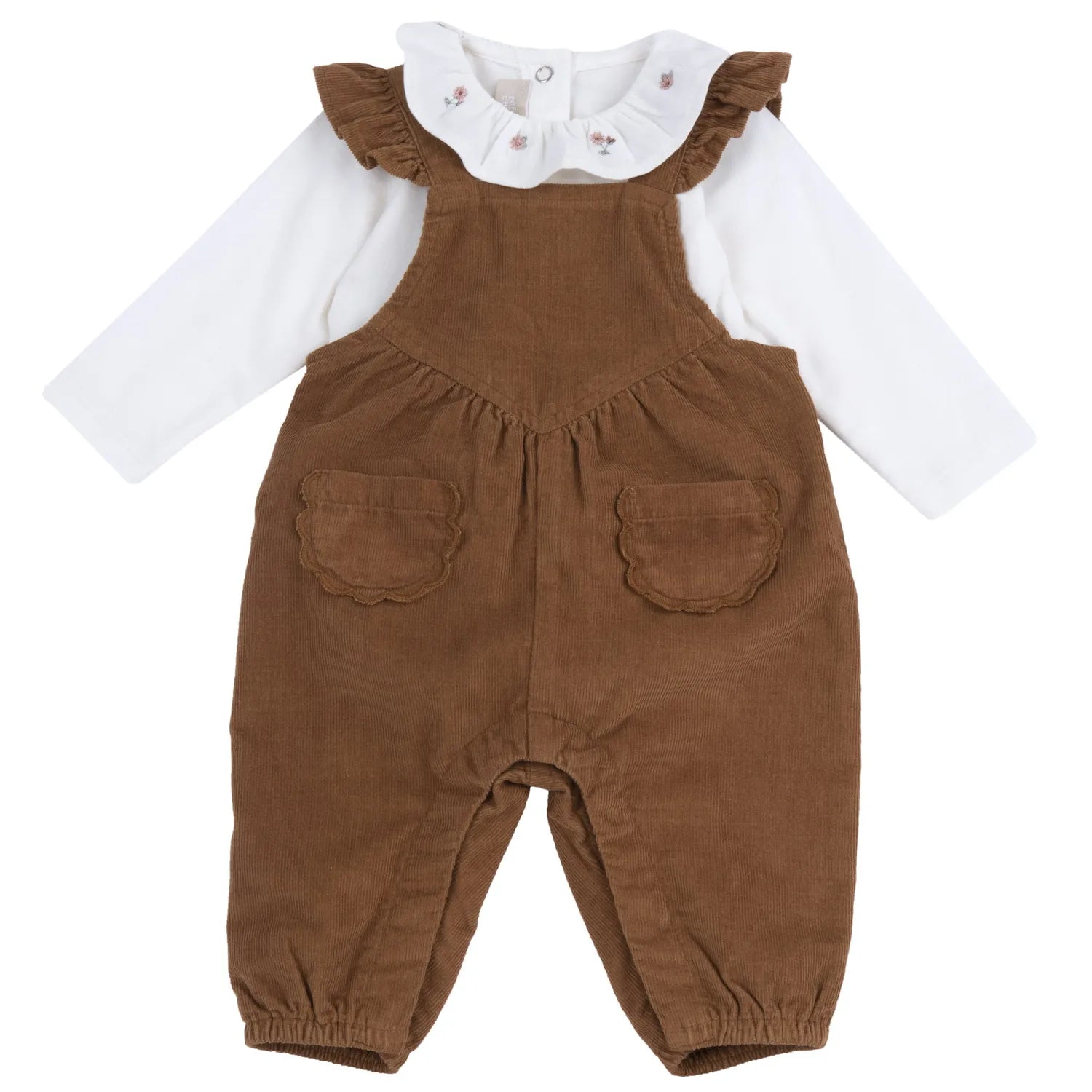 Girls Dark Natural Embroidered Top with Dungaree
