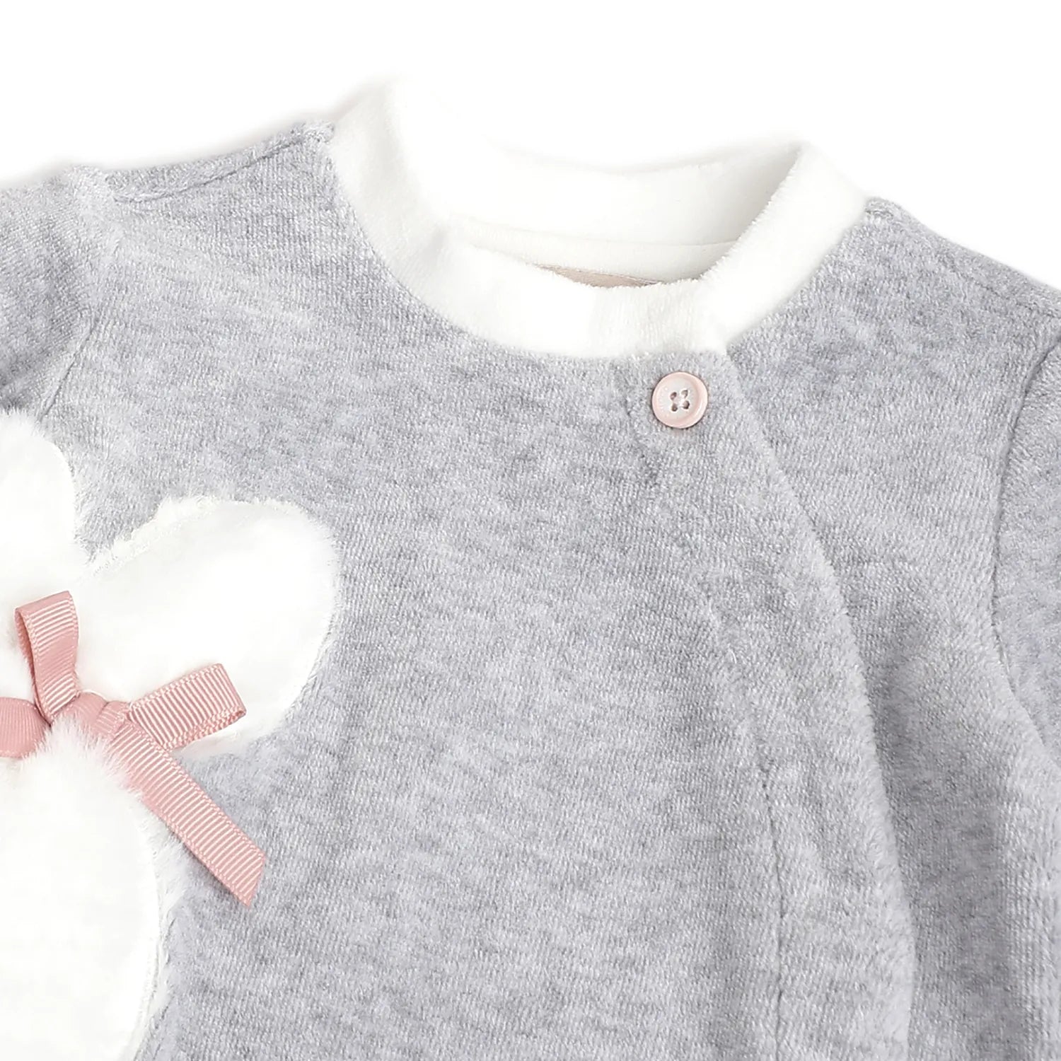 Girls Grey Embroidered Front Opening Babysuit