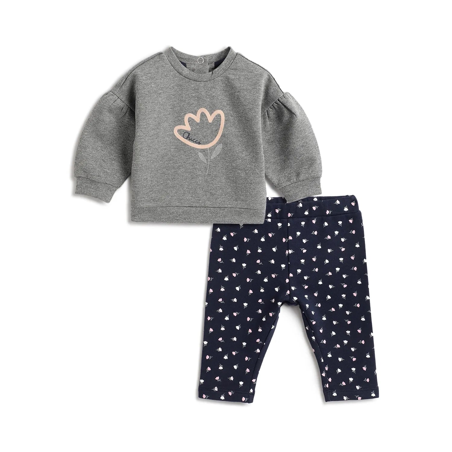 Girls Grey Floral Printed Sweatshirt with Leggings
