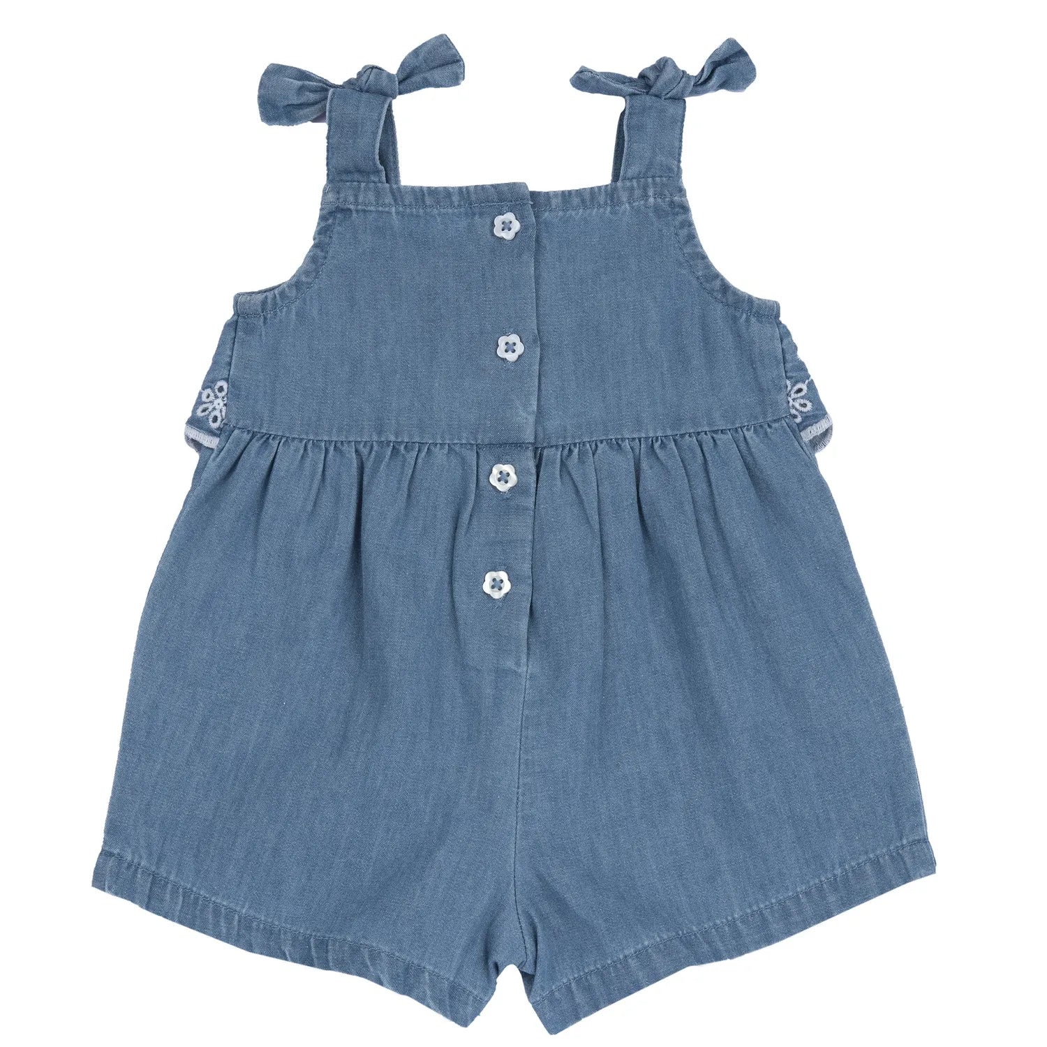 Girls Light Blue Embroidered Romper