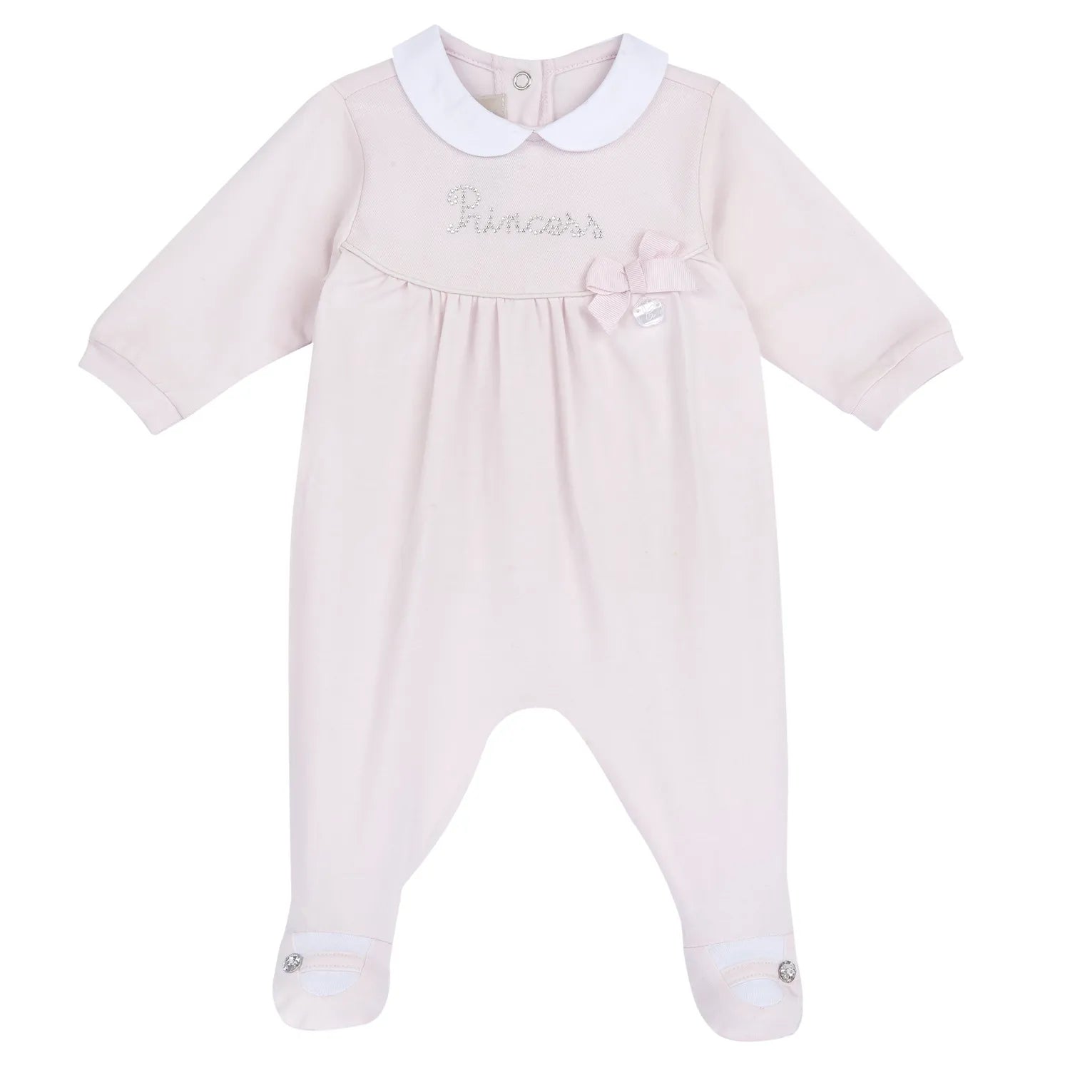 Girls Light Pink Embellished Back Opening Babysuit