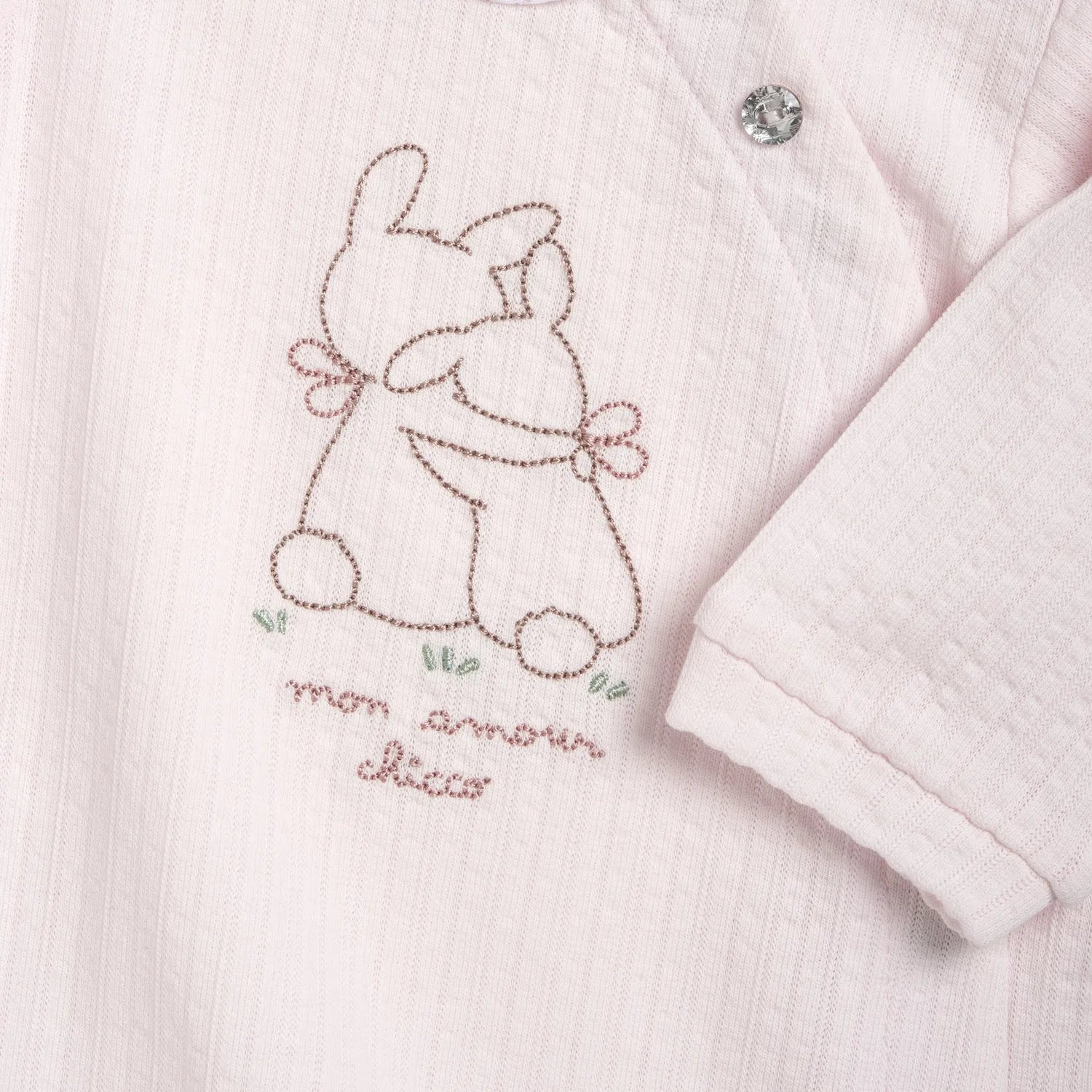 Girls Light Pink Embroidered Front Opening Babysuit