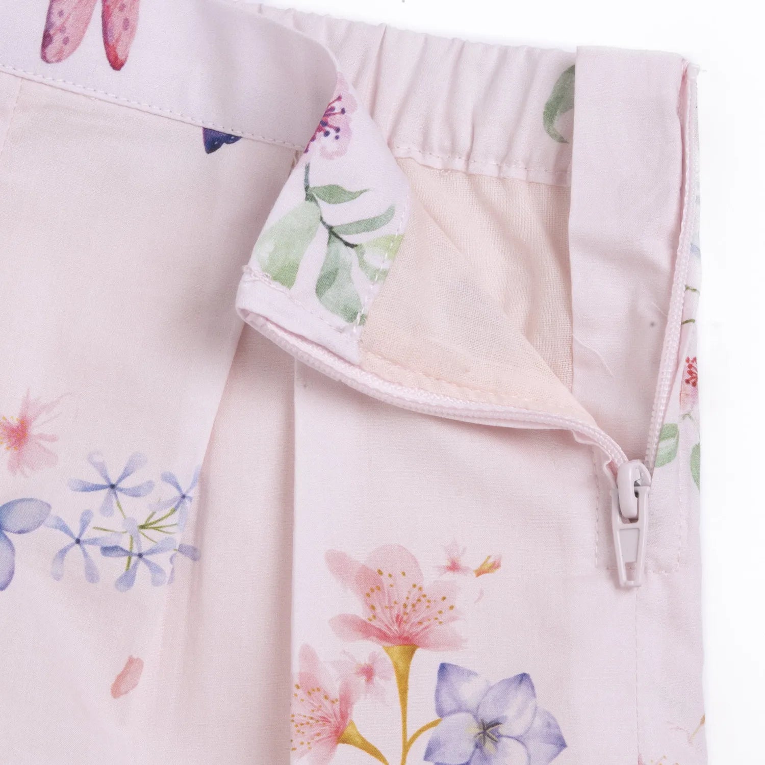 Girls Light Pink Floral Printed Shorts