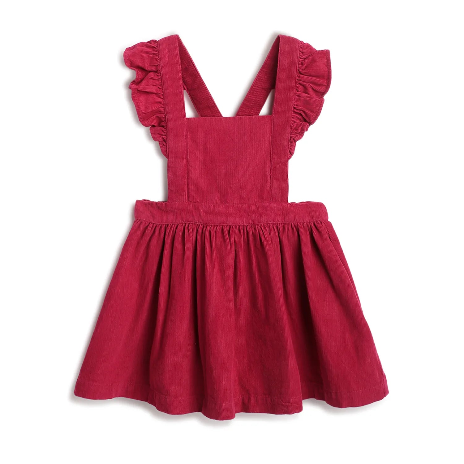 Girls Light Red Solid Overall Skirt