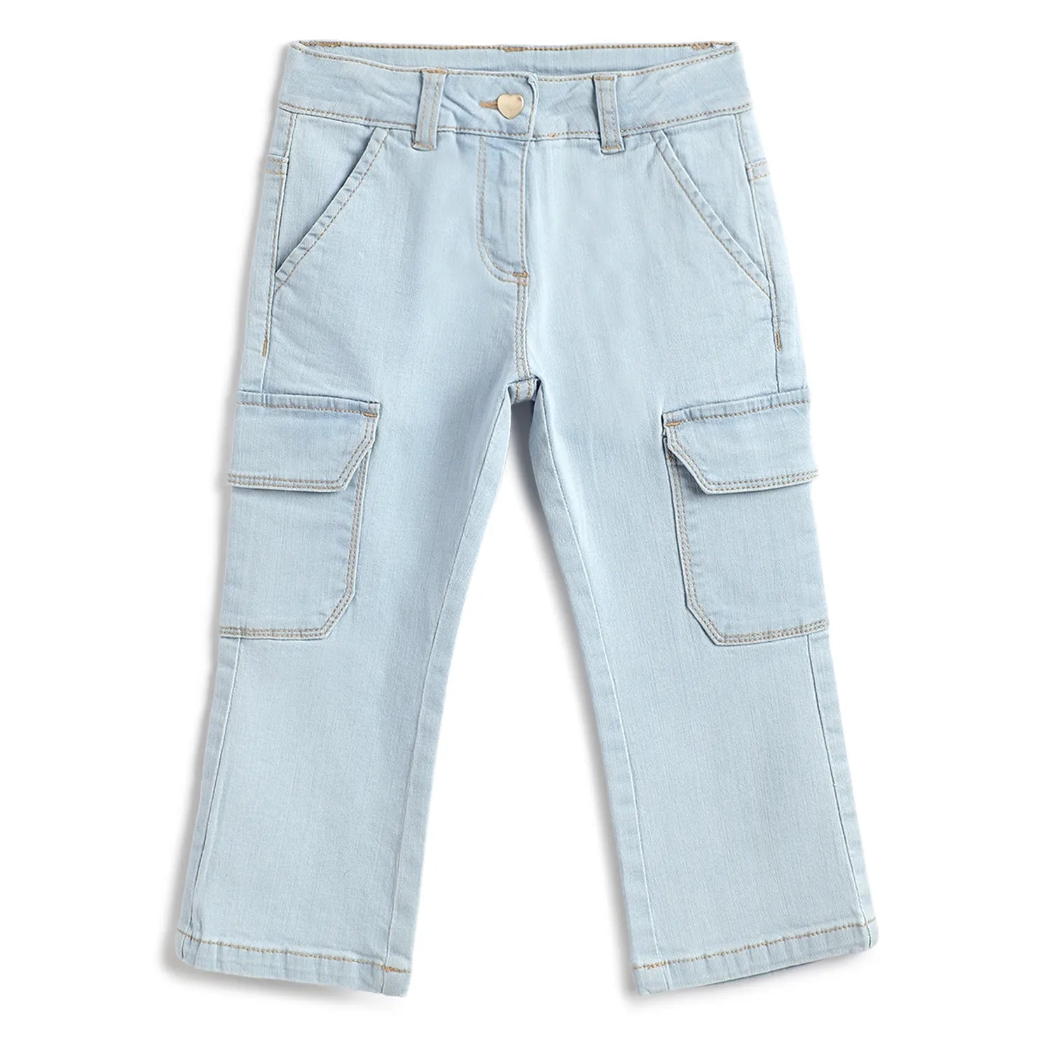 Girls Medium Light Blue Solid Jeans