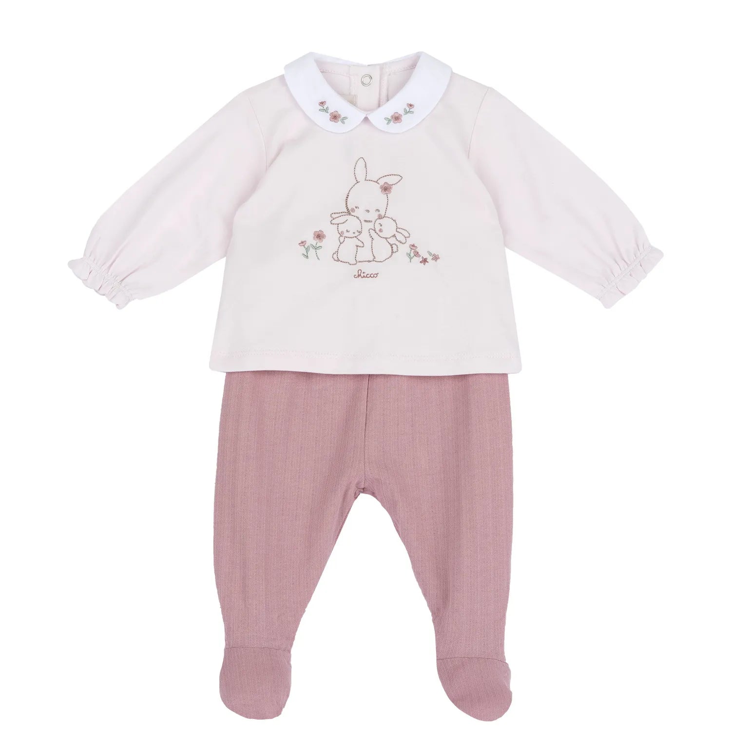Girls Medium Pink Embroidered Smock with Leggings