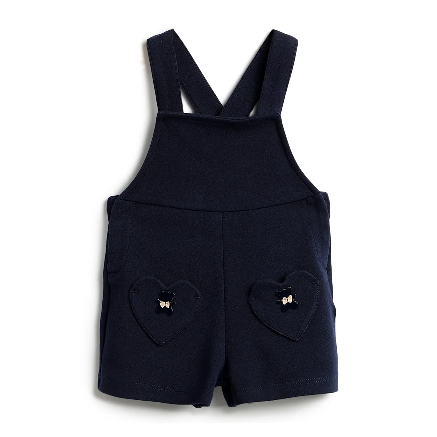 Girls Navy Embellished Short Dungaree