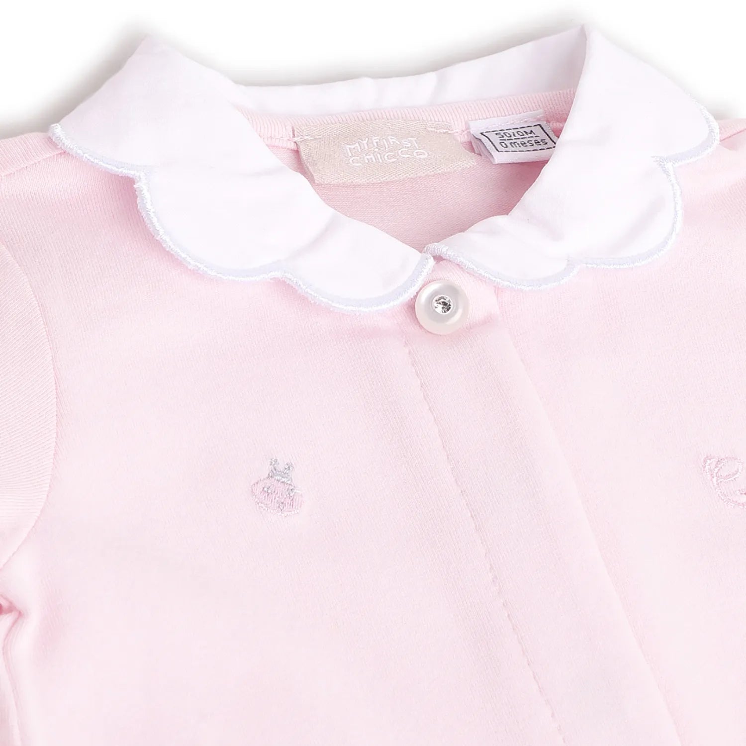 Girls Pink Embroidered Front Opening Babysuit