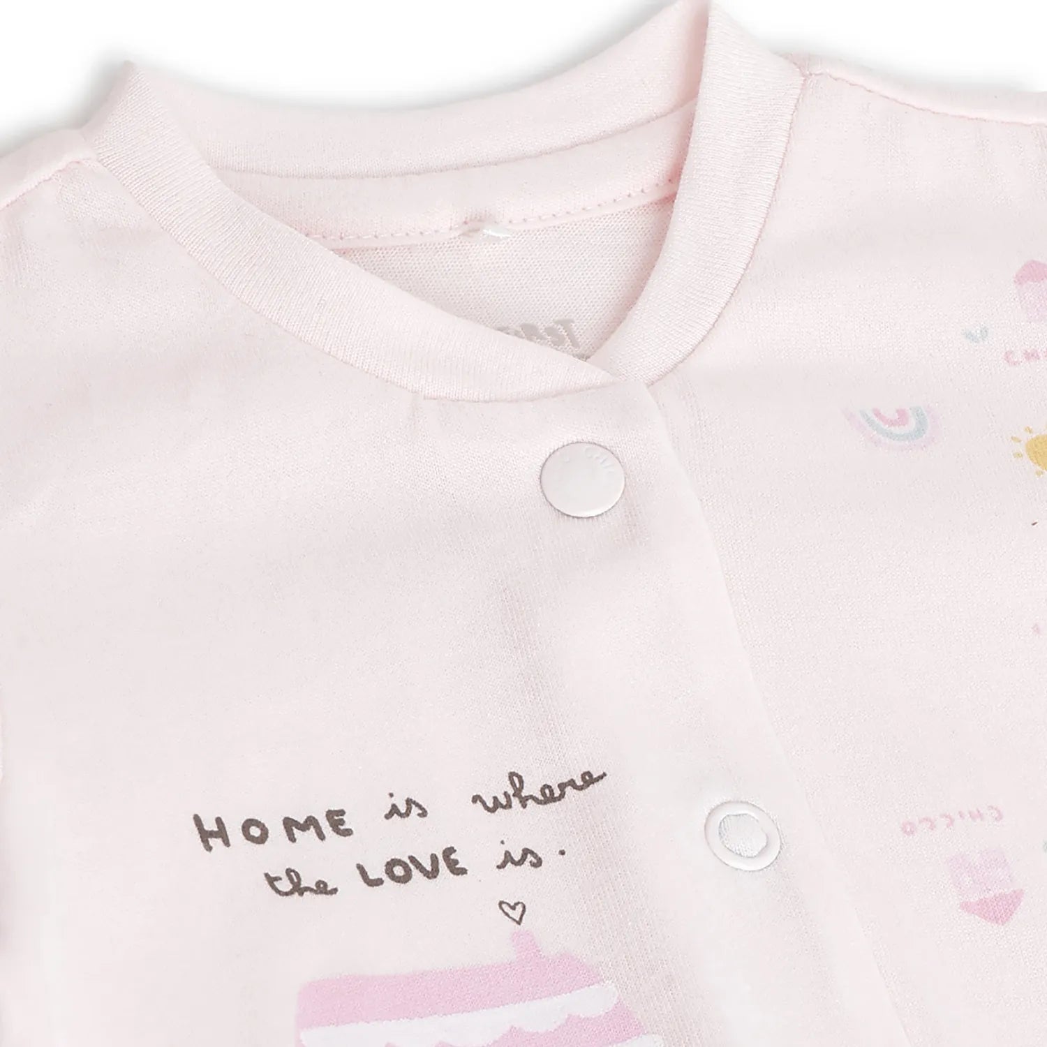 Girls Pink Printed Front Opening Babysuit