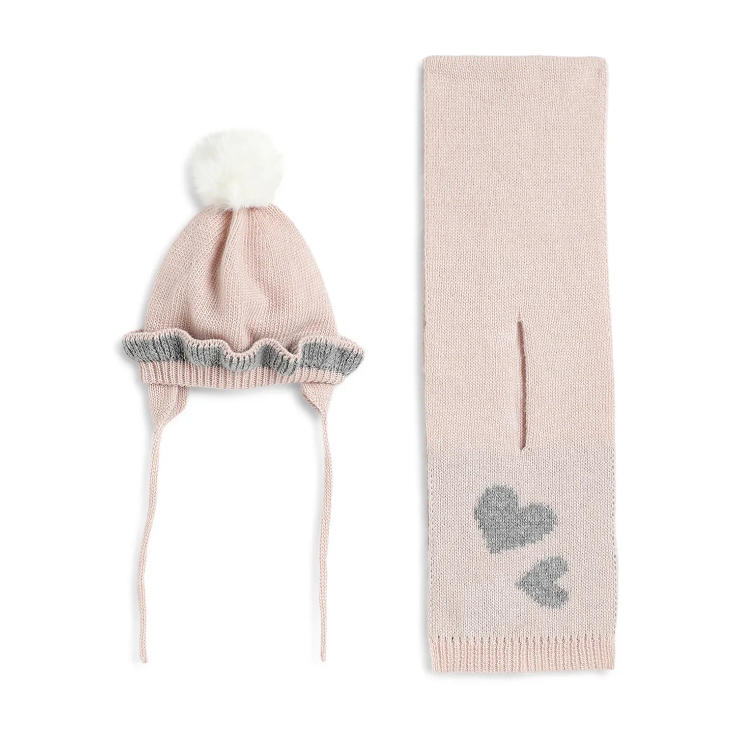 Girls Pink Woollen Hat with Scarf