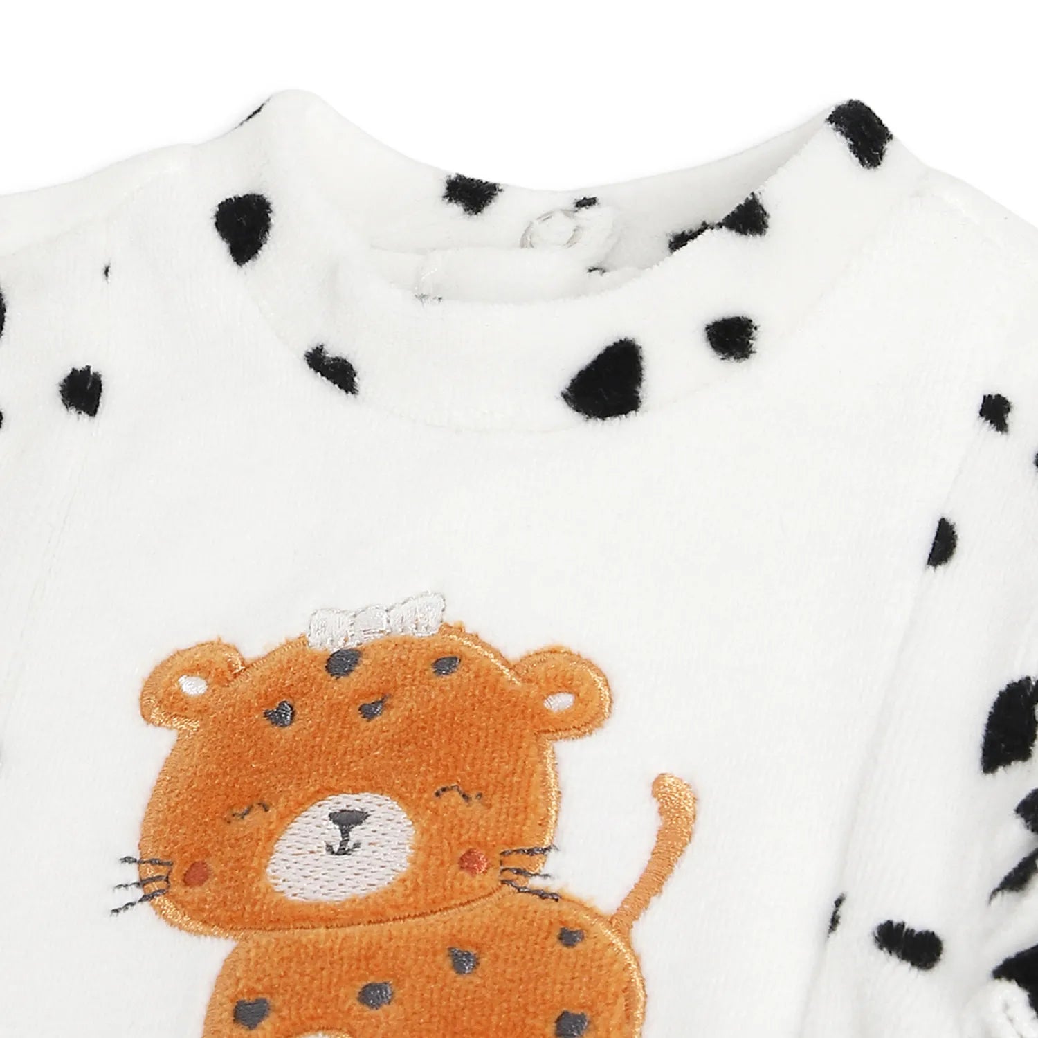 Girls White & Black Printed Nappy Opening Babysuit