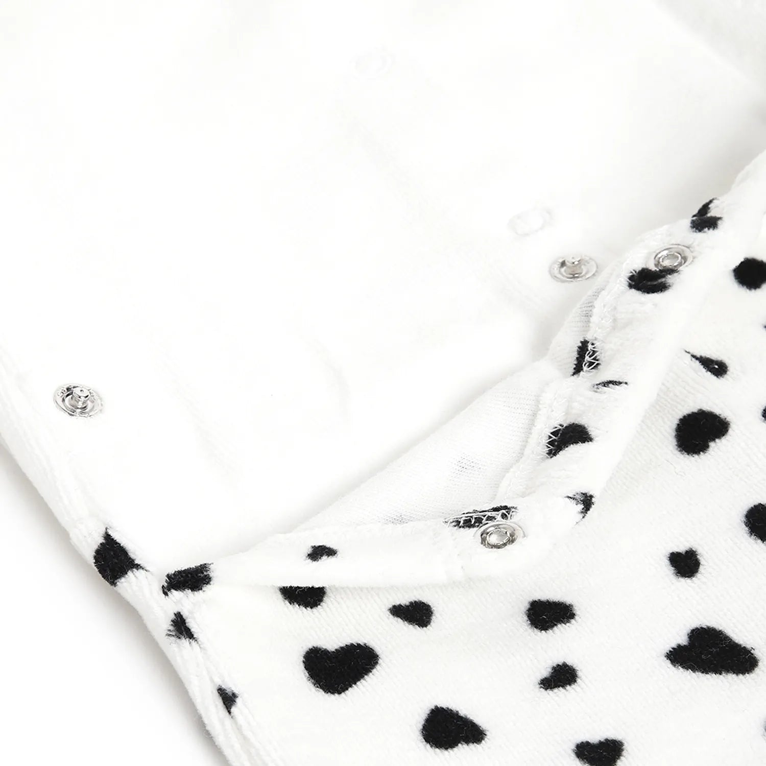 Girls White & Black Printed Nappy Opening Babysuit