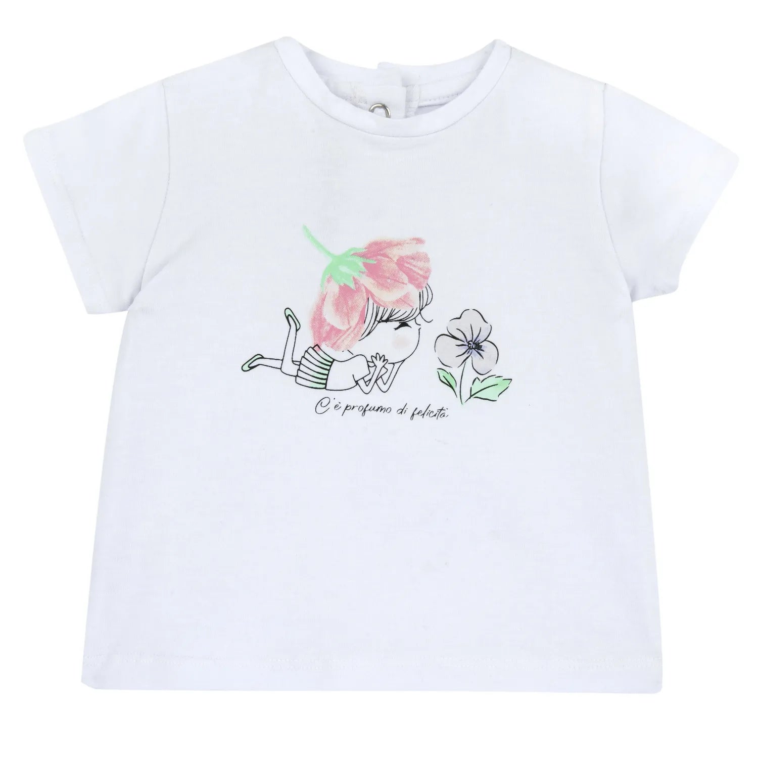 Girls White and Black Printed T-shirt