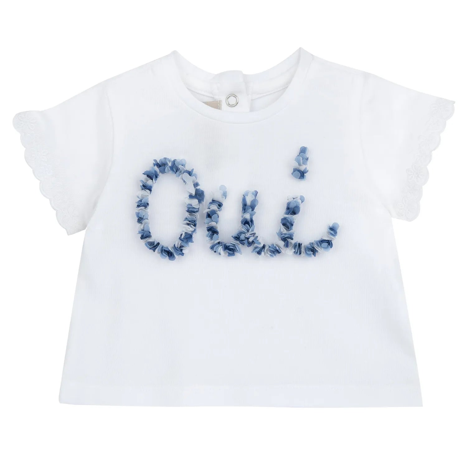 Girls White and Blue Embellished T-shirt