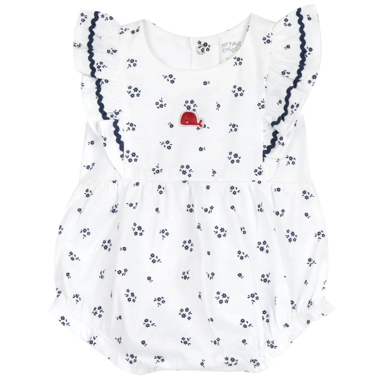 Girls White and Blue Floral Printed Romper