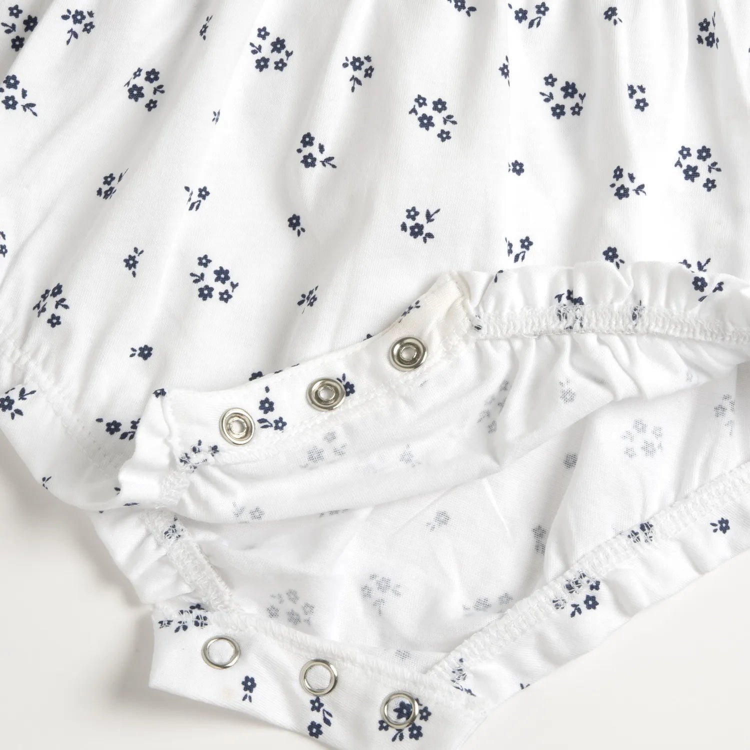 Girls White and Blue Floral Printed Romper
