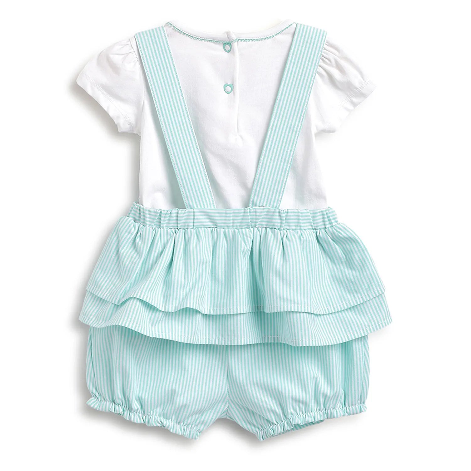 Girls White & Blue Striped Tshirt with Dungarees