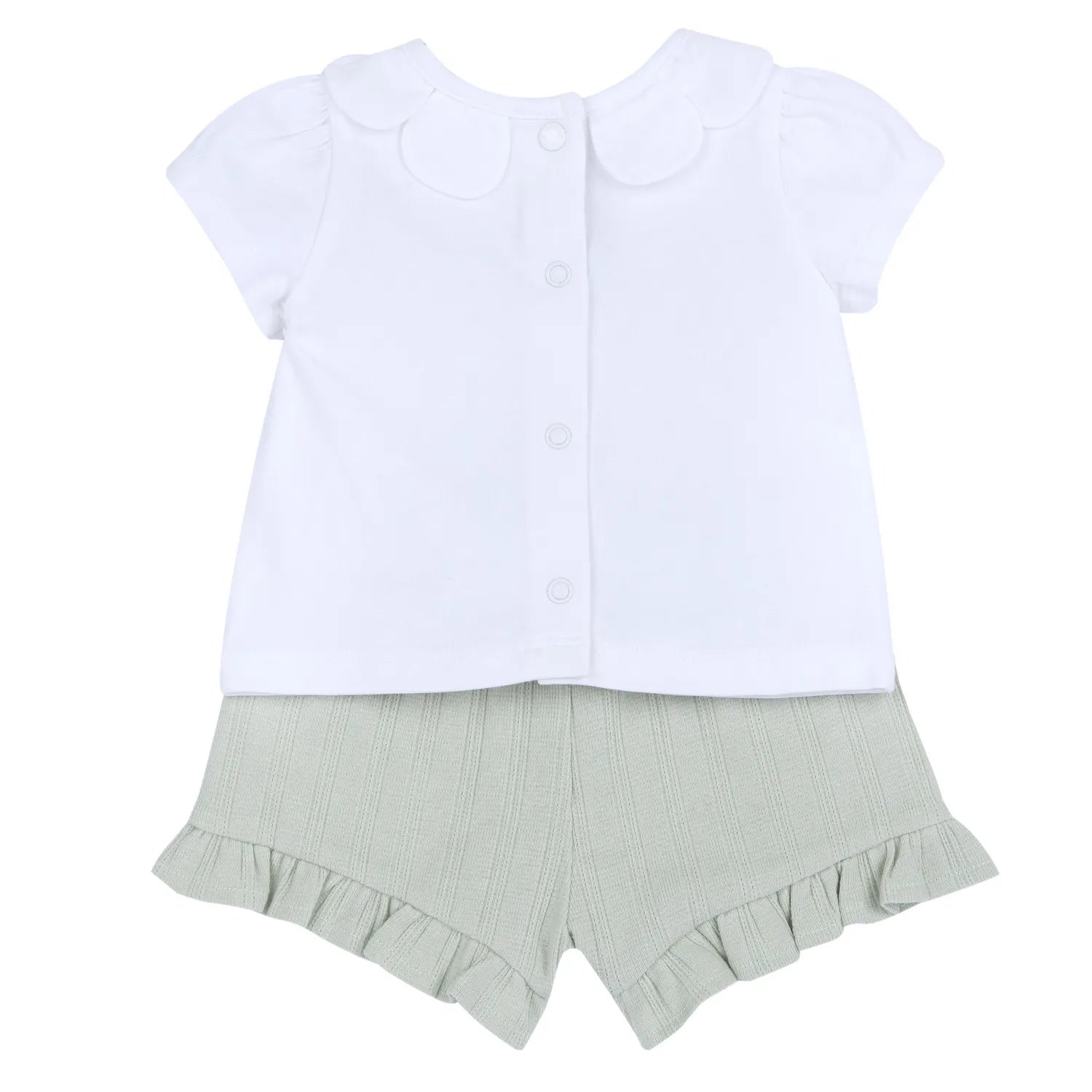 Girls White and Green Embroidered T-Shirt with Shorts