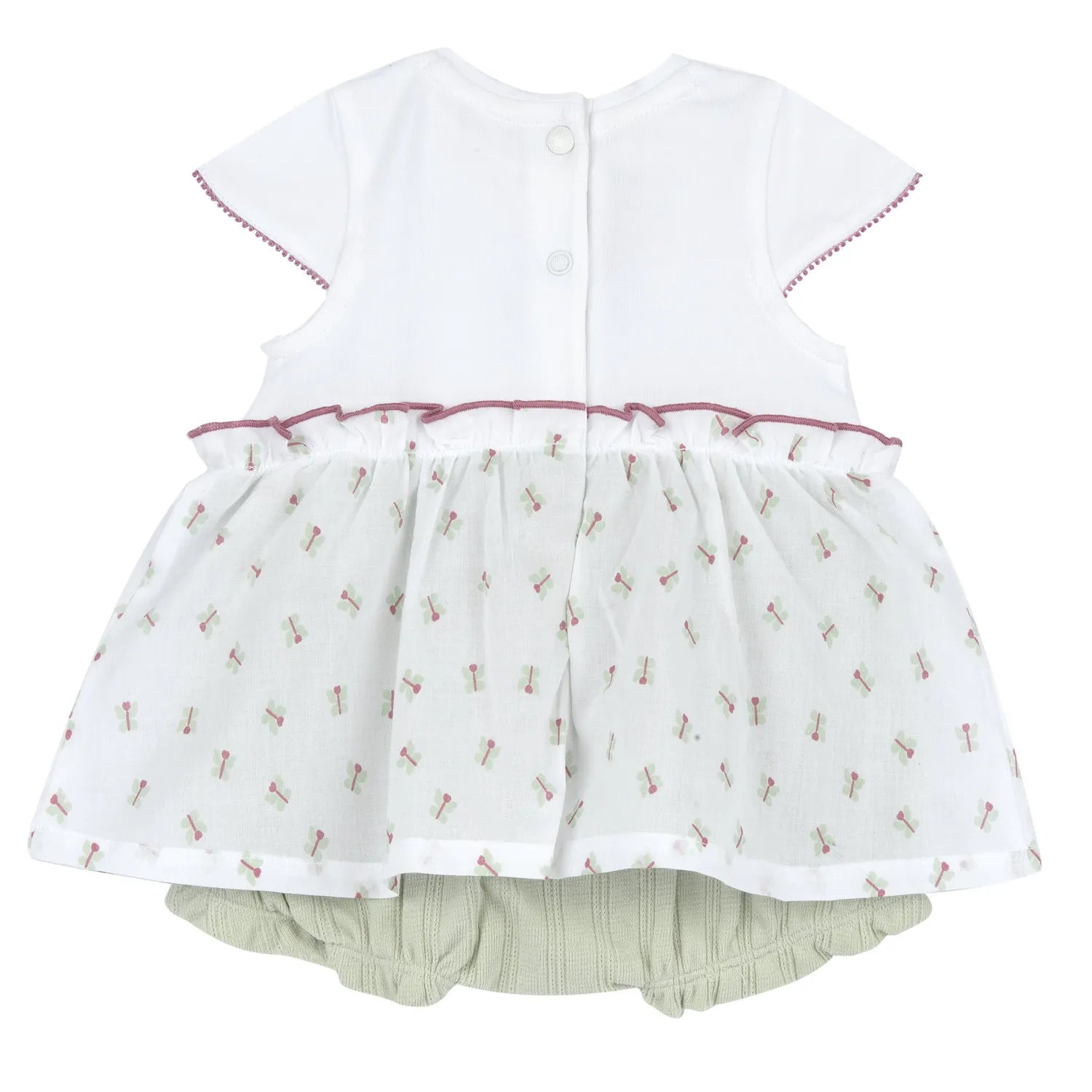 Girls White and Green Self Design Romper